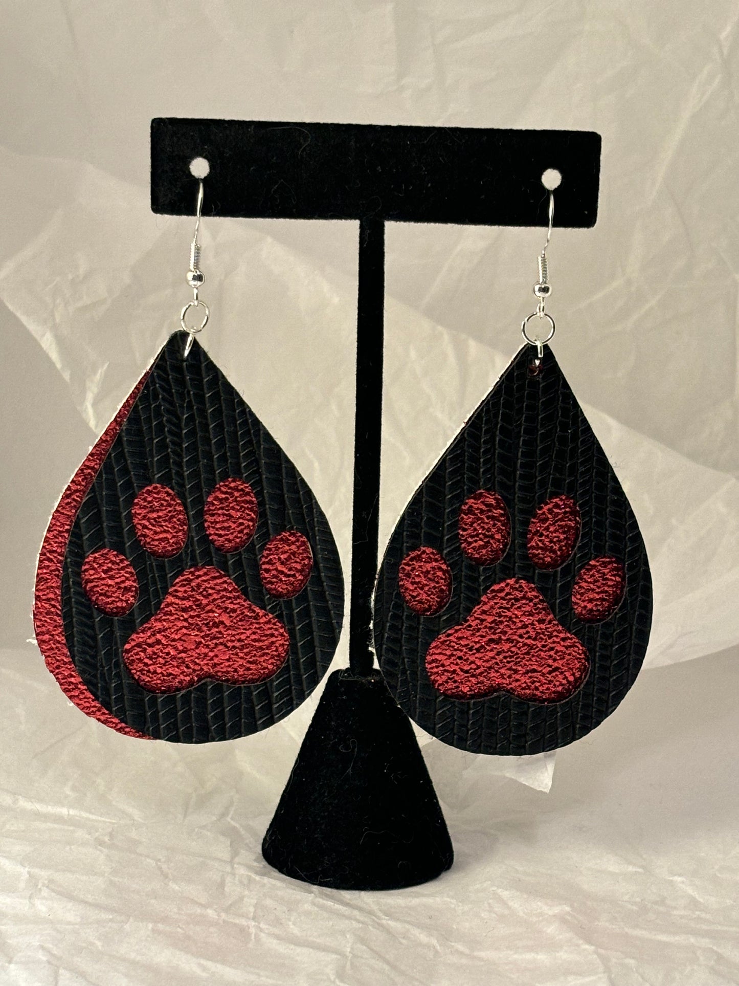 Black Paw Print Earrings (Faux Leather)