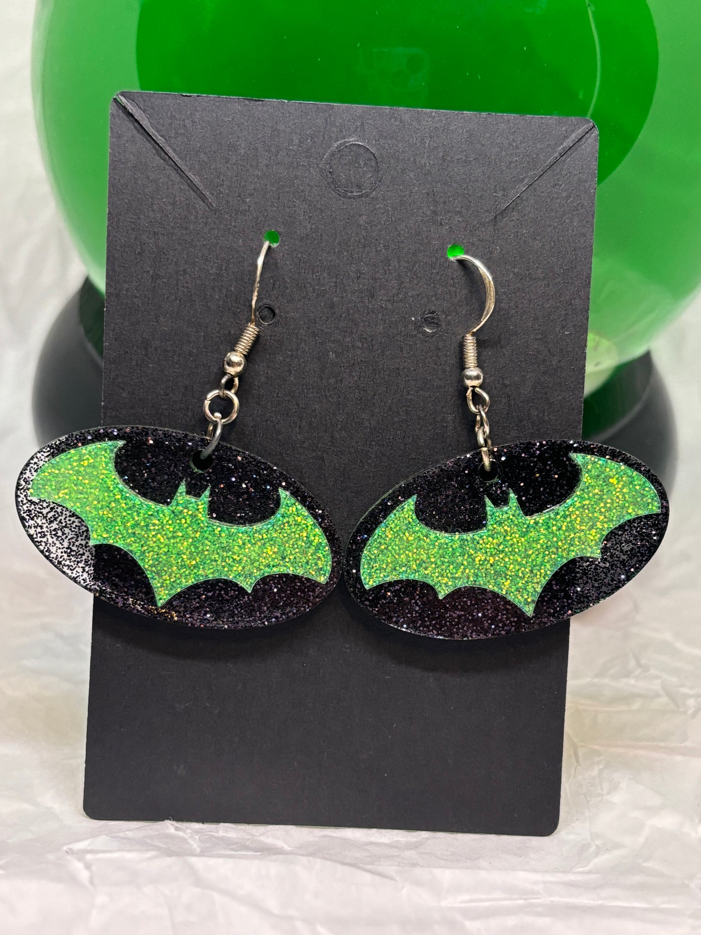 Bat Earrings (Black & Green)