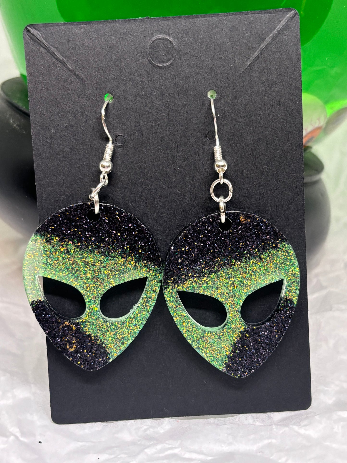 Alien Earrings (Green & Black)