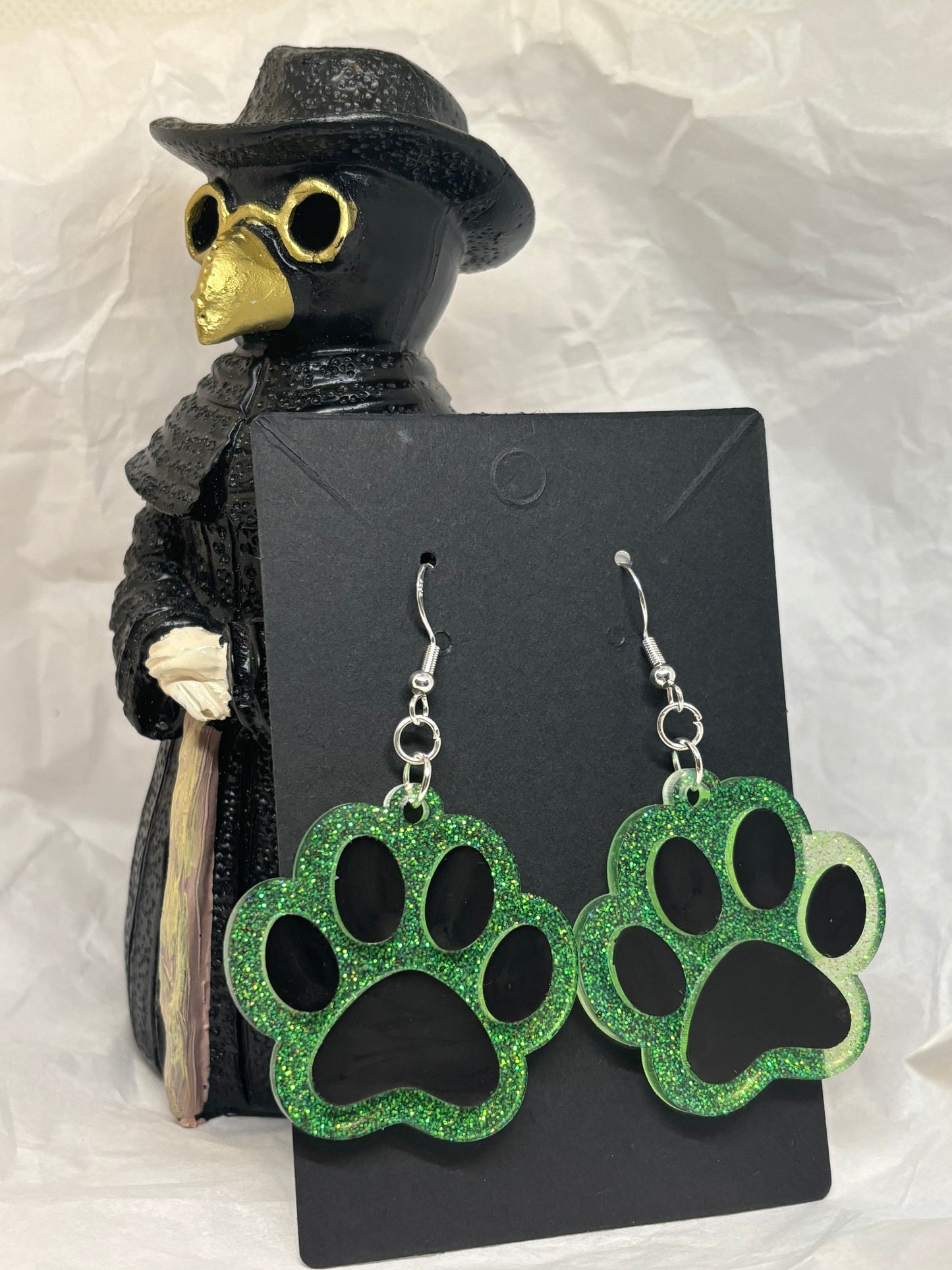 Paw Print Earrings (Black & Green)