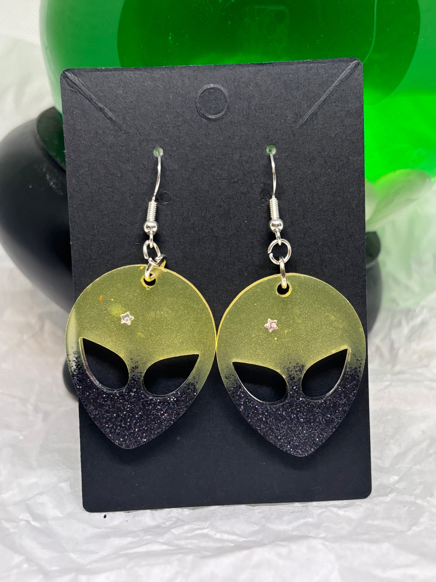 Alien Earrings - Glow in the Dark (Orange & Black)