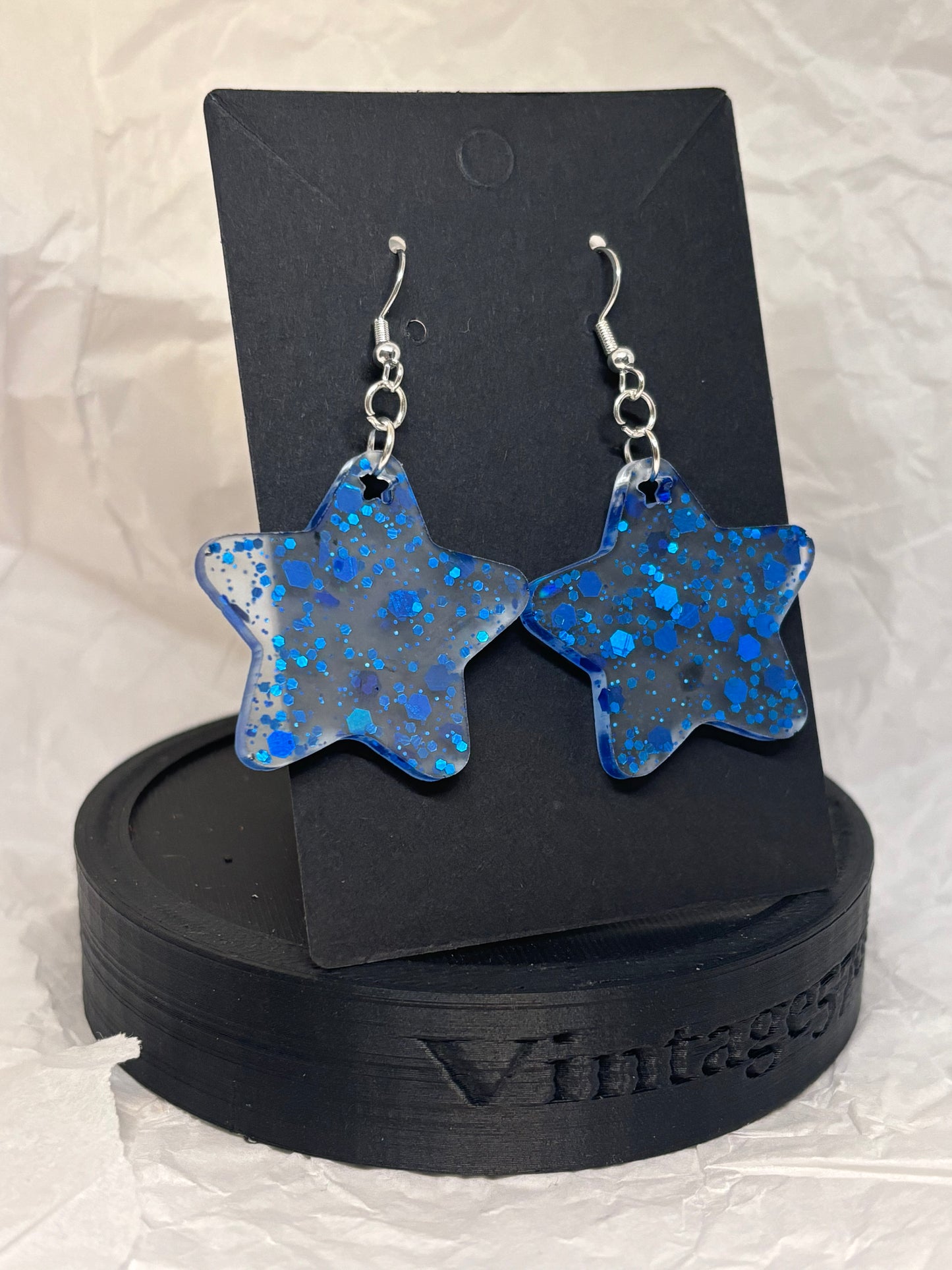 Star Earrings (Blue Chunky Glitter)