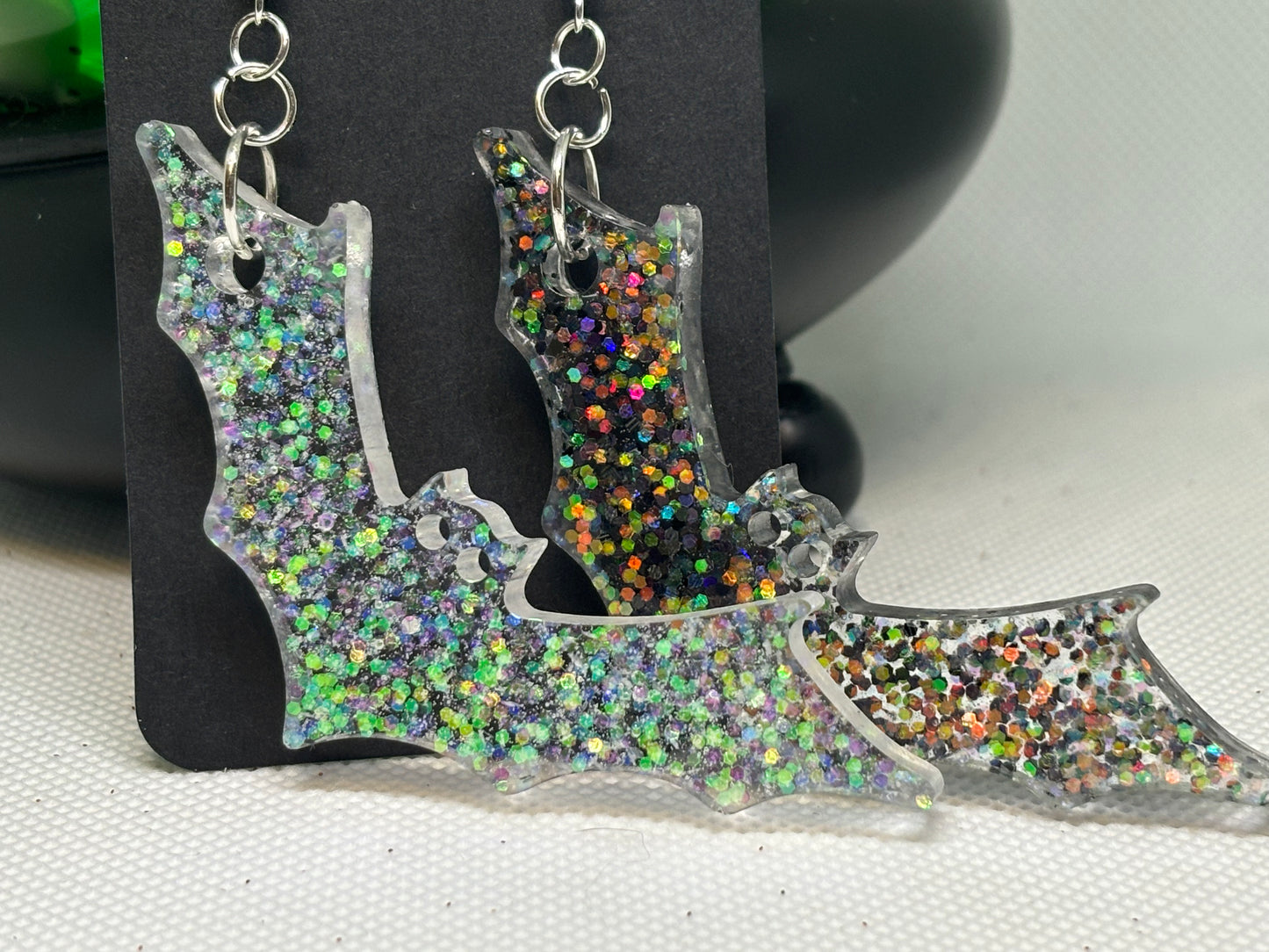 Hanging Bat Earrings (Black & White)