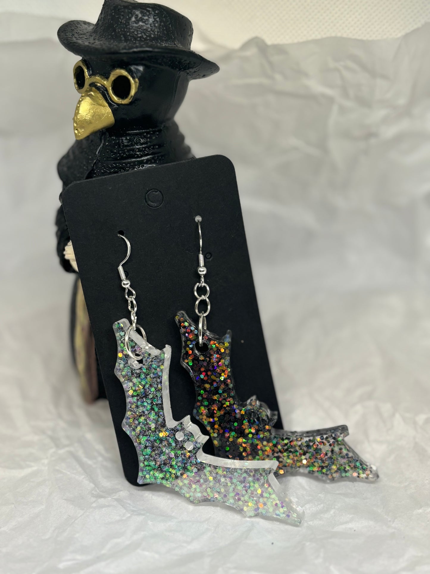 Hanging Bat Earrings (Black & White)