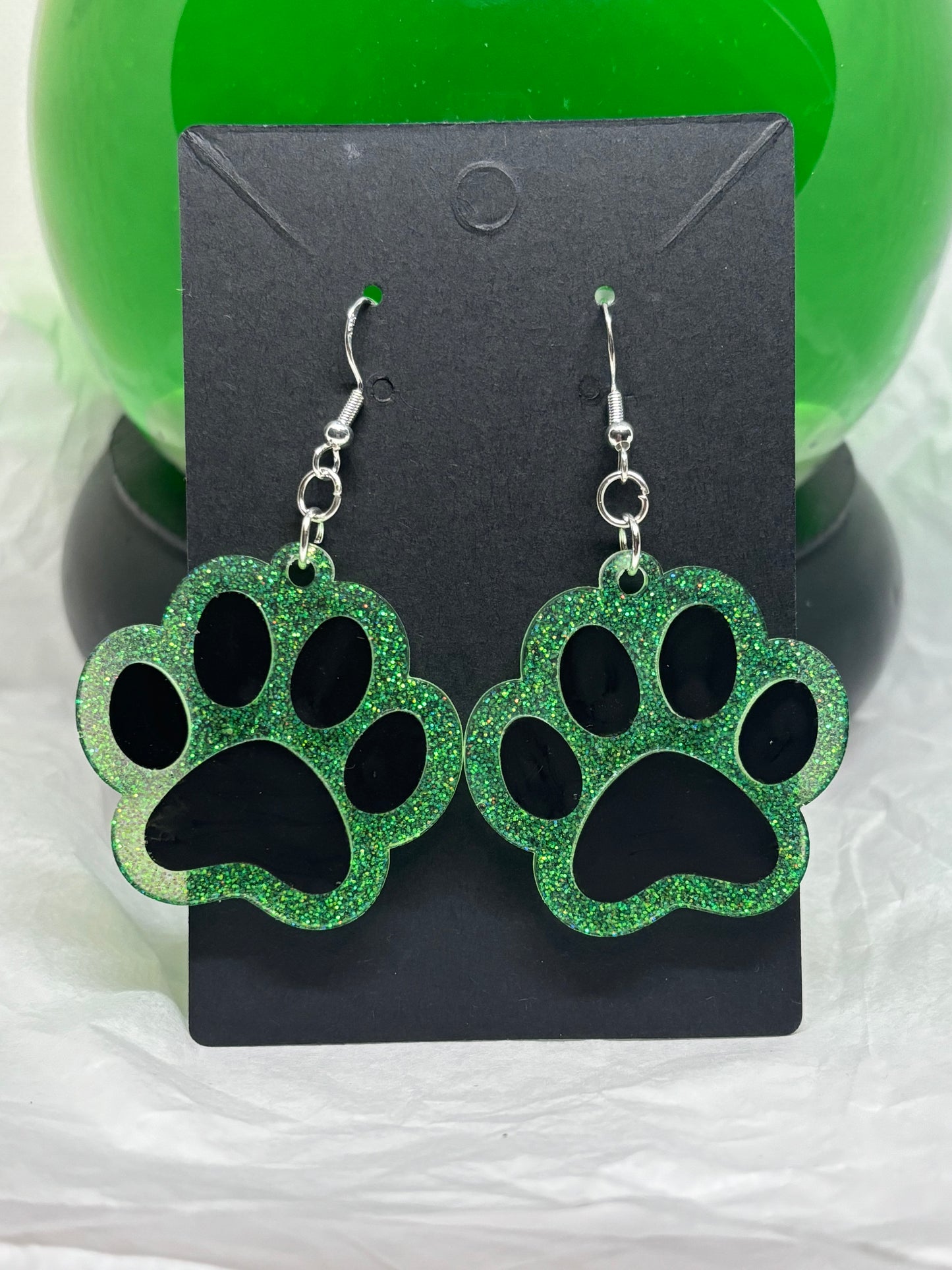 Paw Print Earrings (Black & Green)
