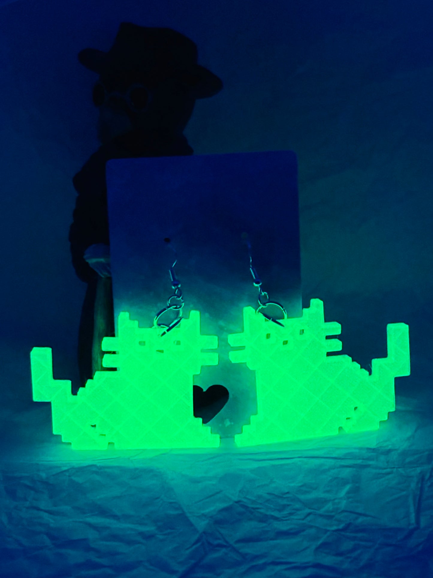 Glowing Pixel Cat Earrings (Large)