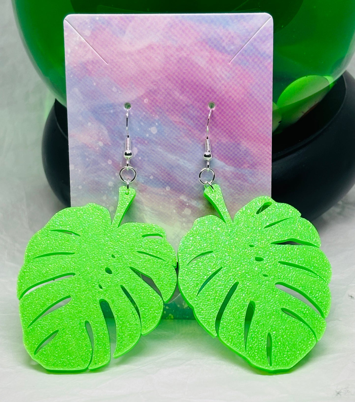 Monstera Earrings (Glows Under UV!)