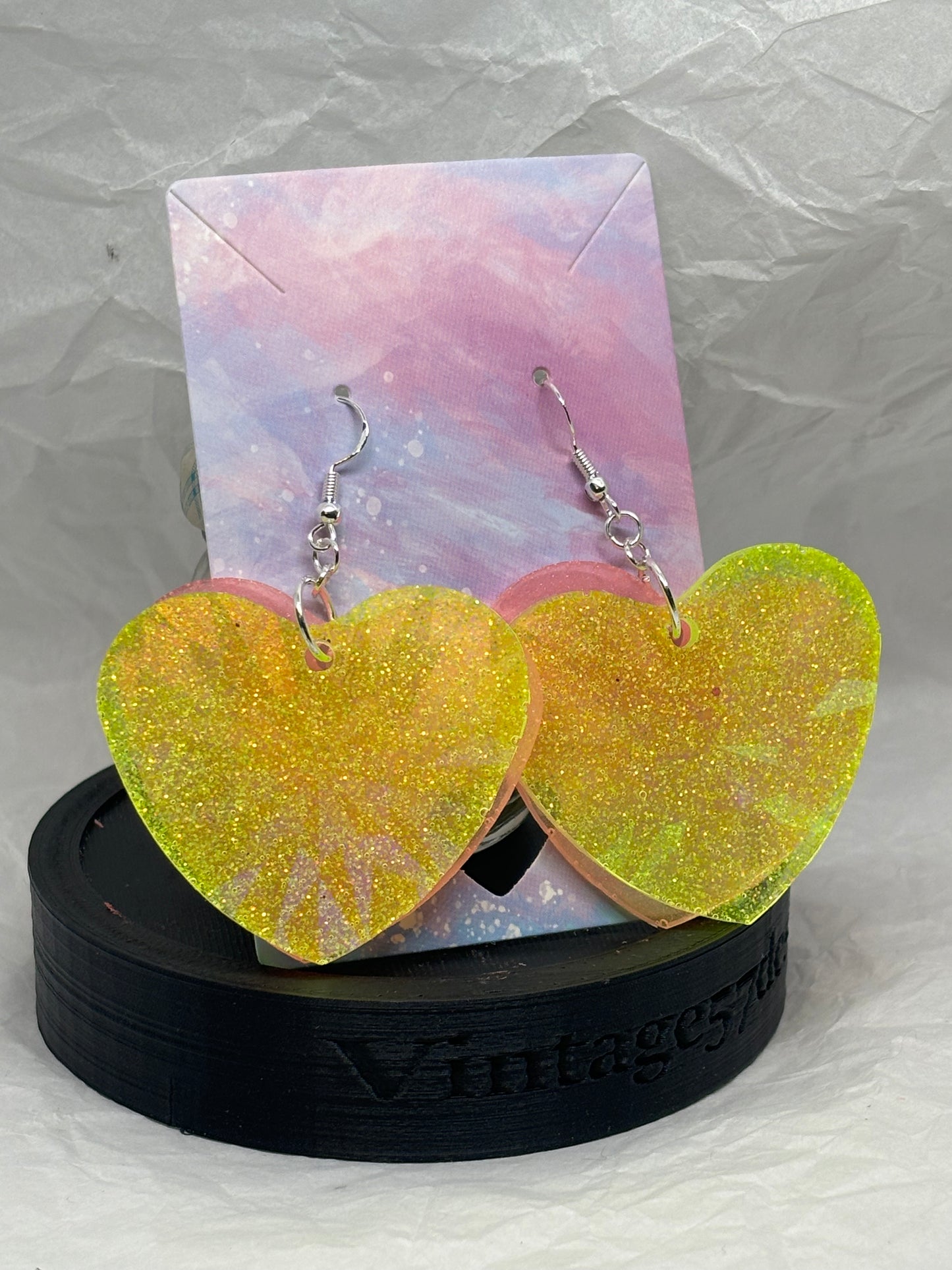 Layered Heart Earrings (Pink & Yellow)