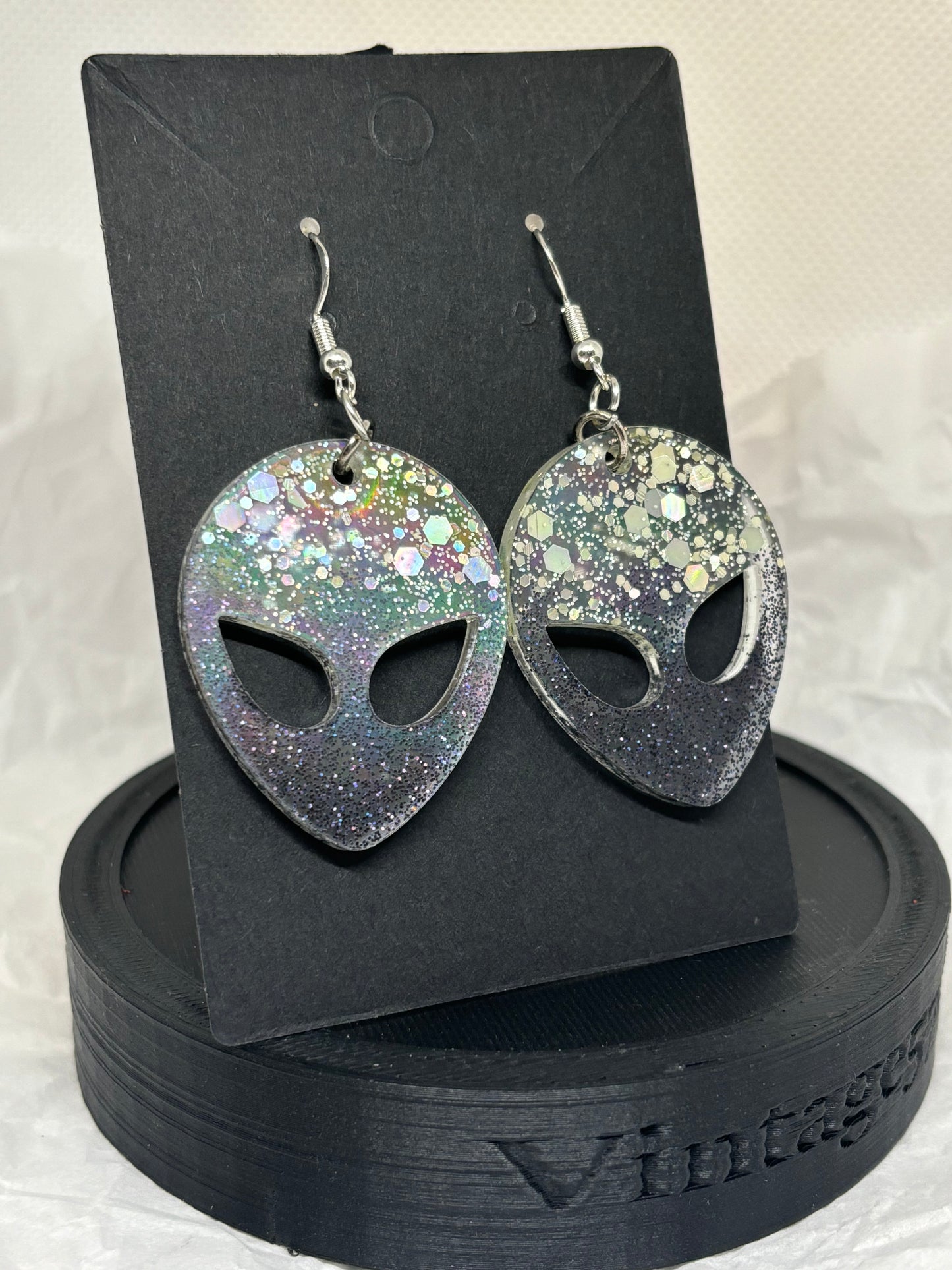 Alien Earrings (Black & Silver)