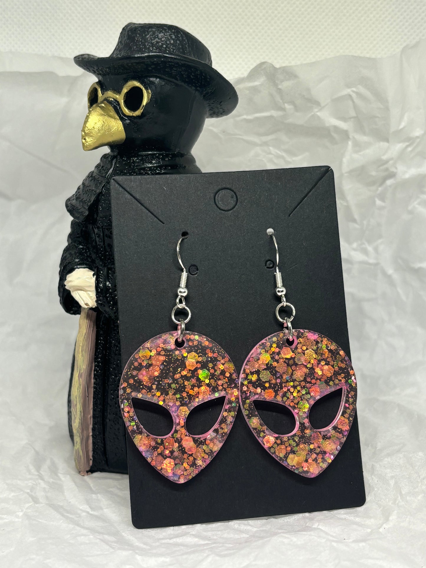 Alien Earrings (Pink Chunky Glitter)