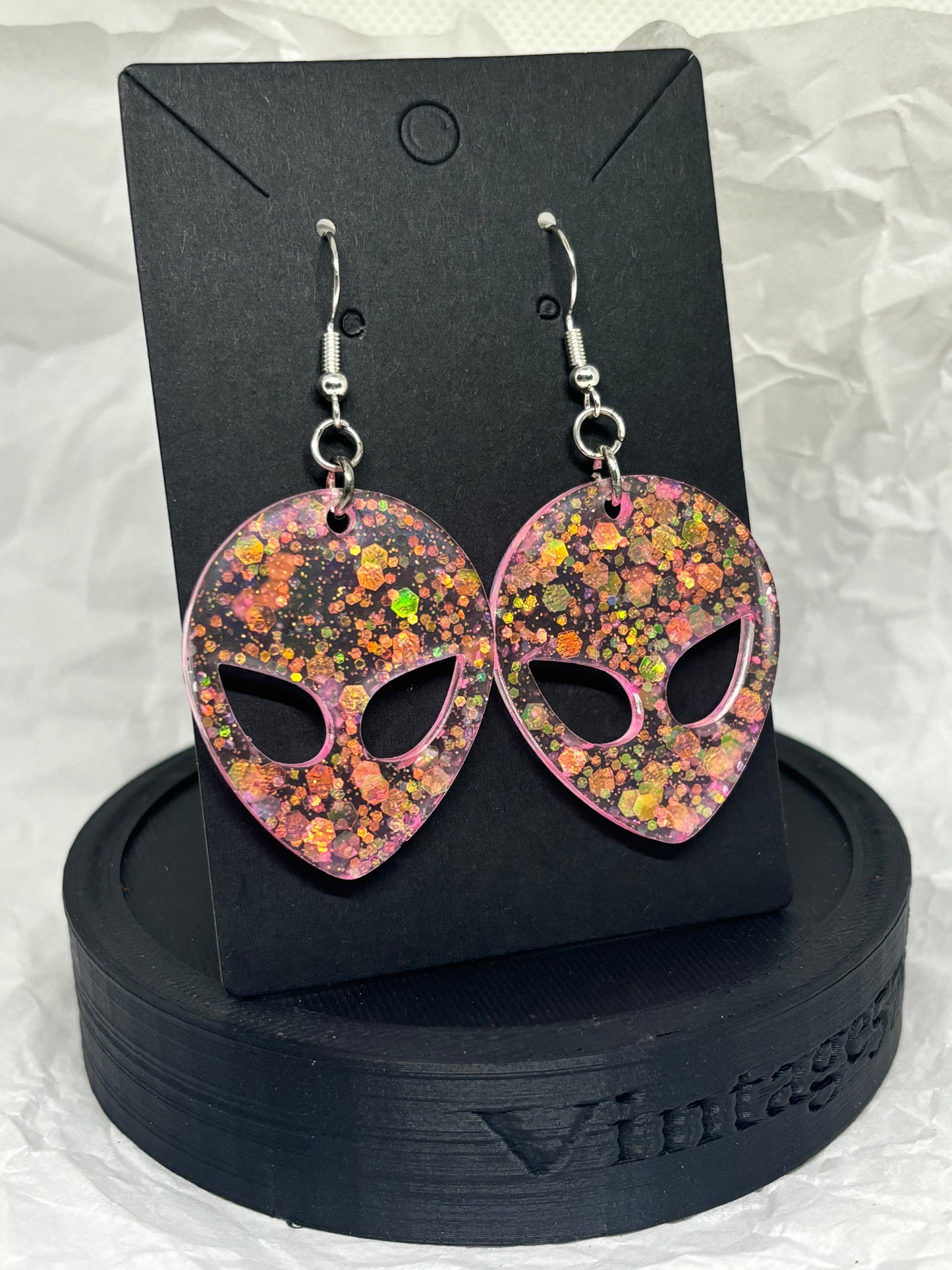 Alien Earrings (Pink Chunky Glitter)