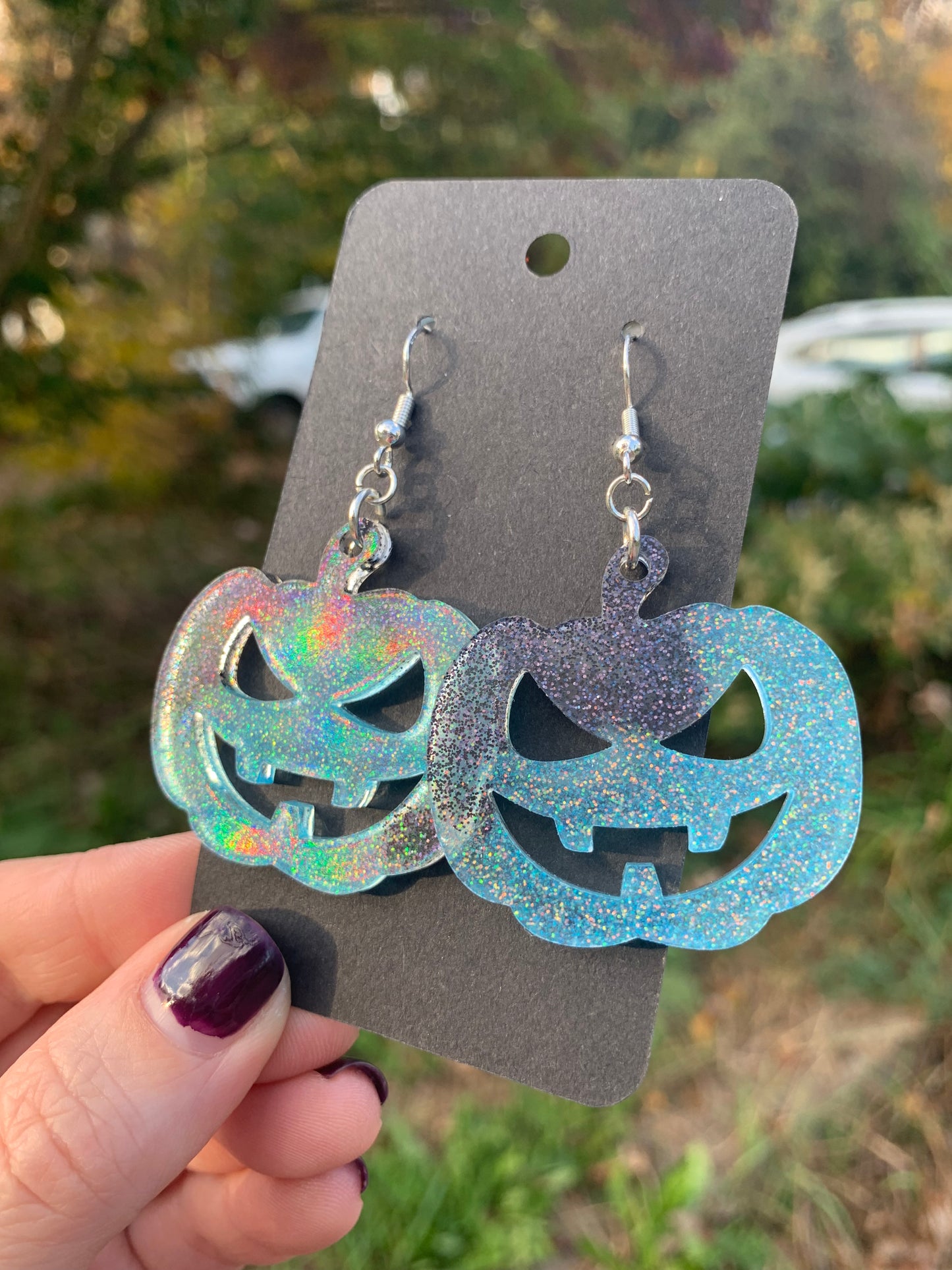 Jack o'Lantern Earrings (Black & Blue)