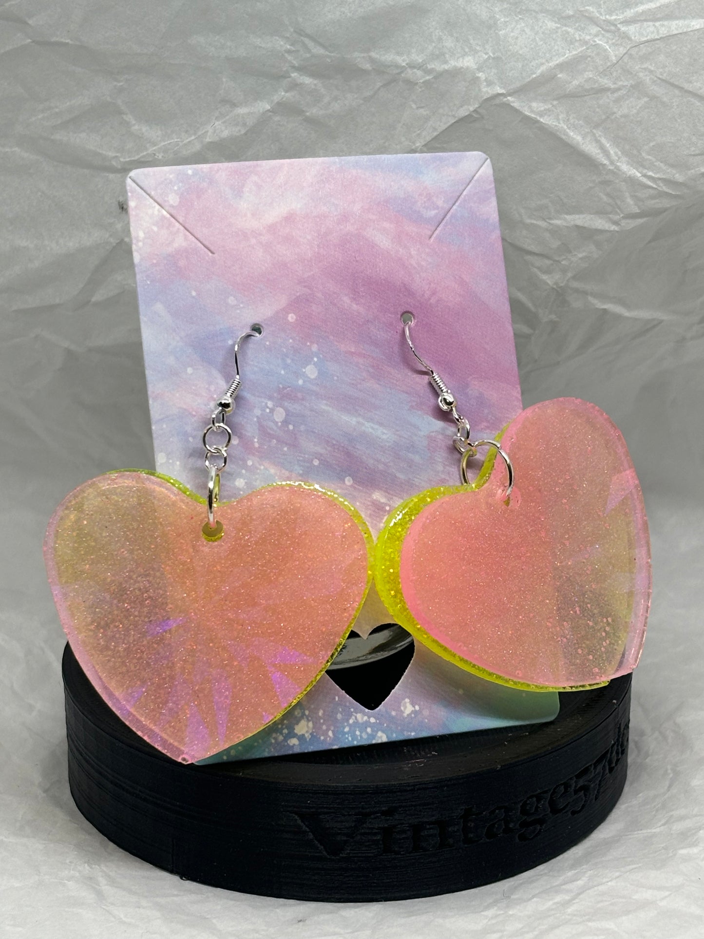 Layered Heart Earrings (Pink & Yellow)