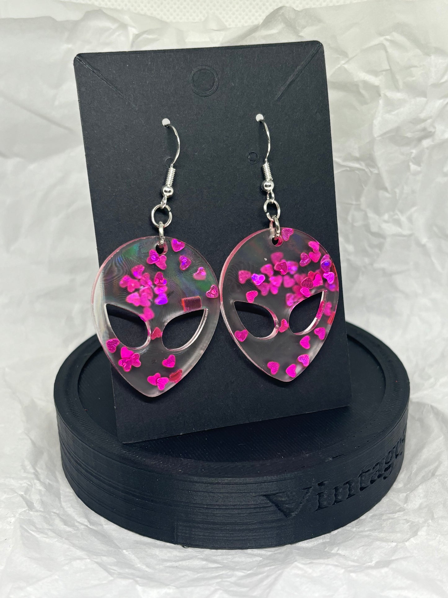 Alien Earrings (Magenta Hearts)