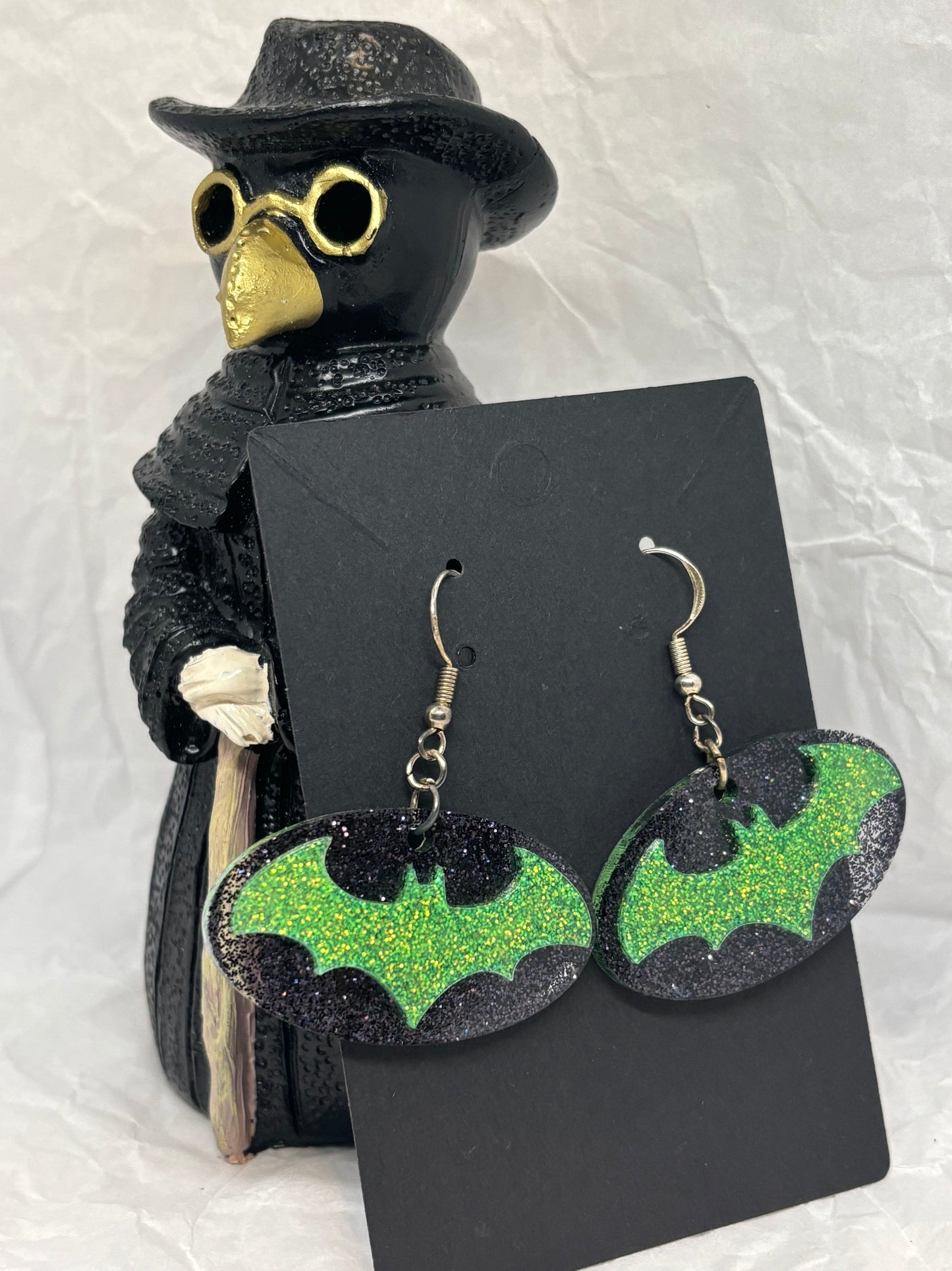 Bat Earrings (Black & Green)