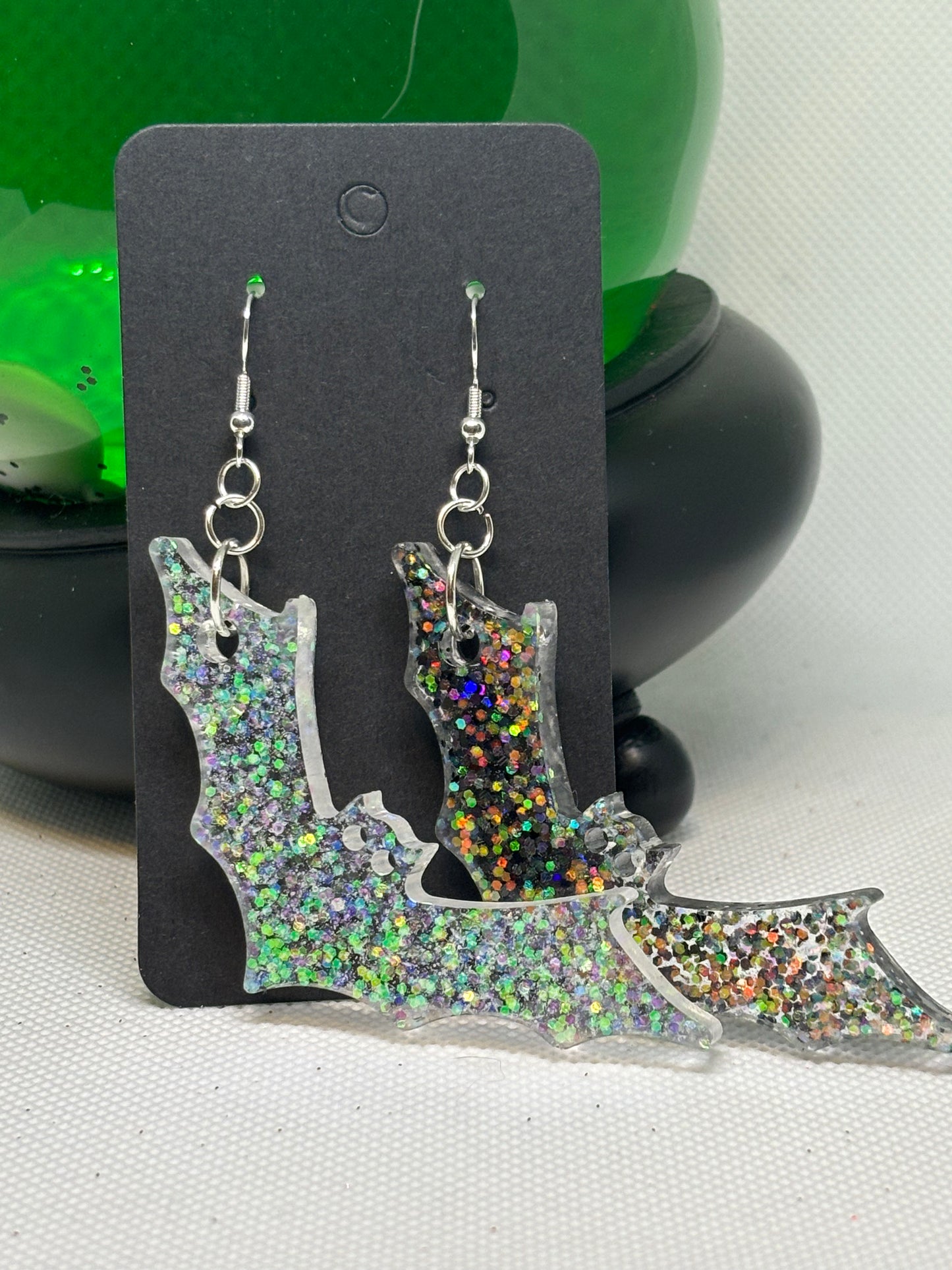 Hanging Bat Earrings (Black & White)