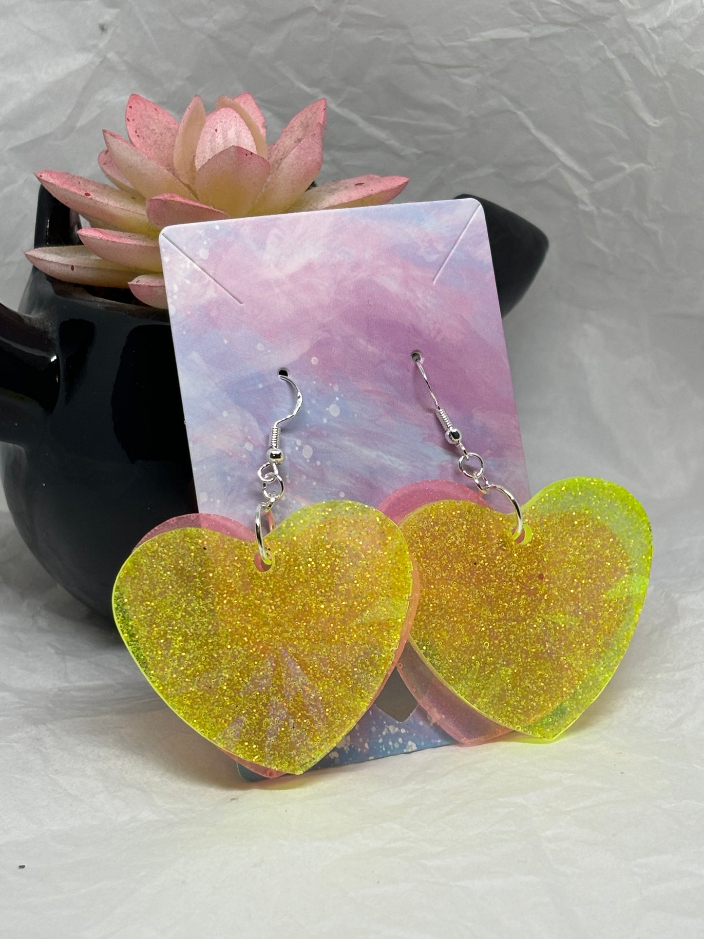 Layered Heart Earrings (Pink & Yellow)