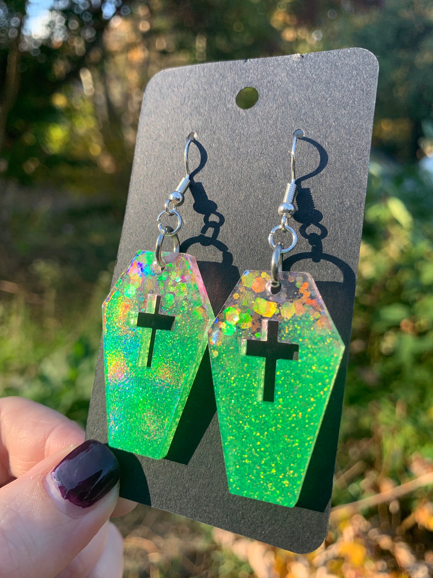 Coffin Earrings (Pink & Green)