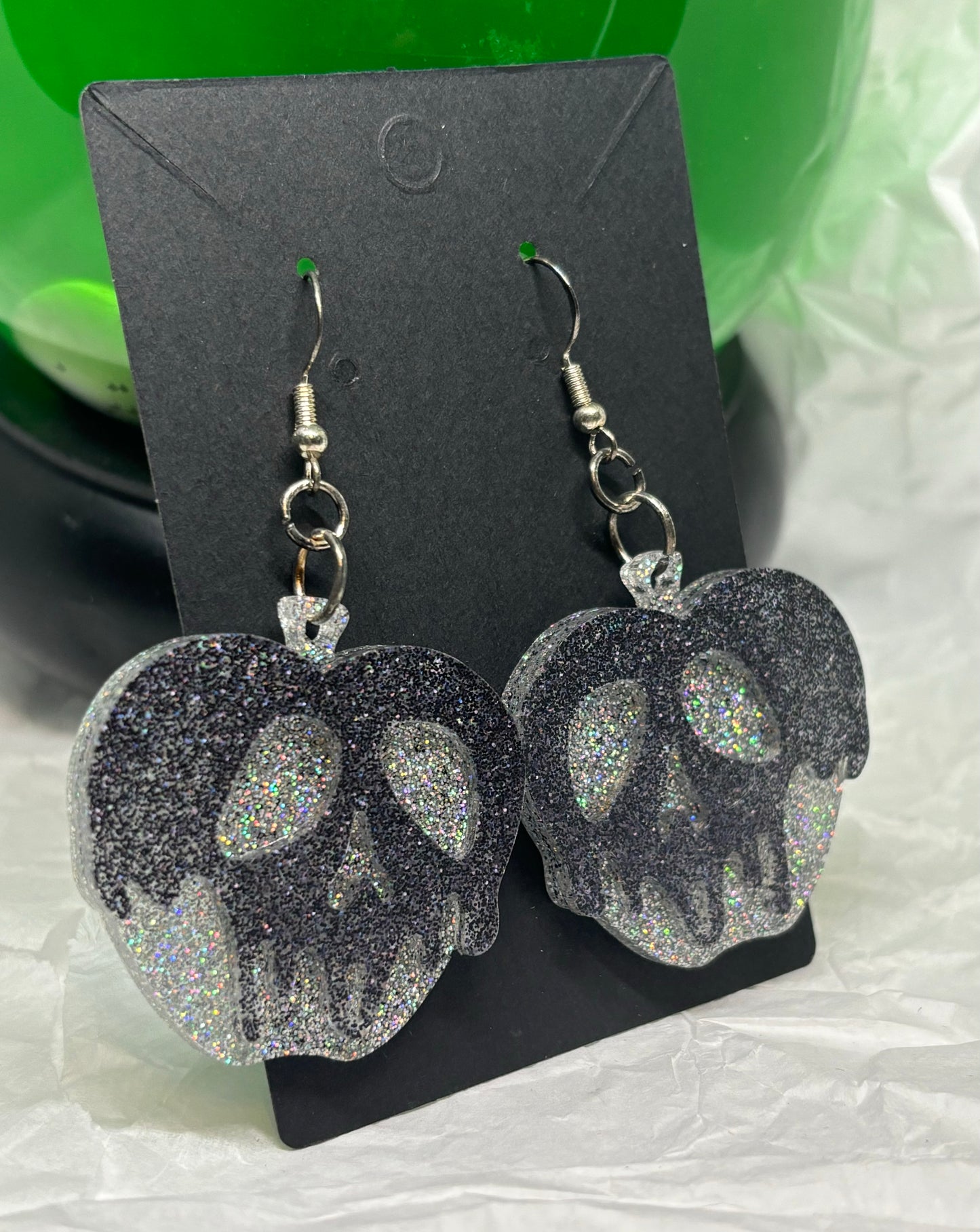 Poison Apple Earrings (Black & Silver)