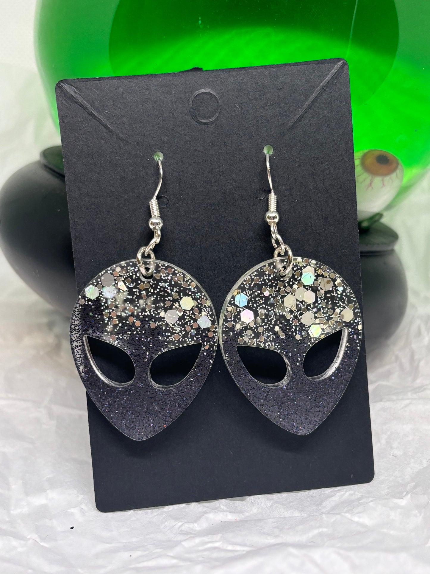 Alien Earrings (Black & Silver)