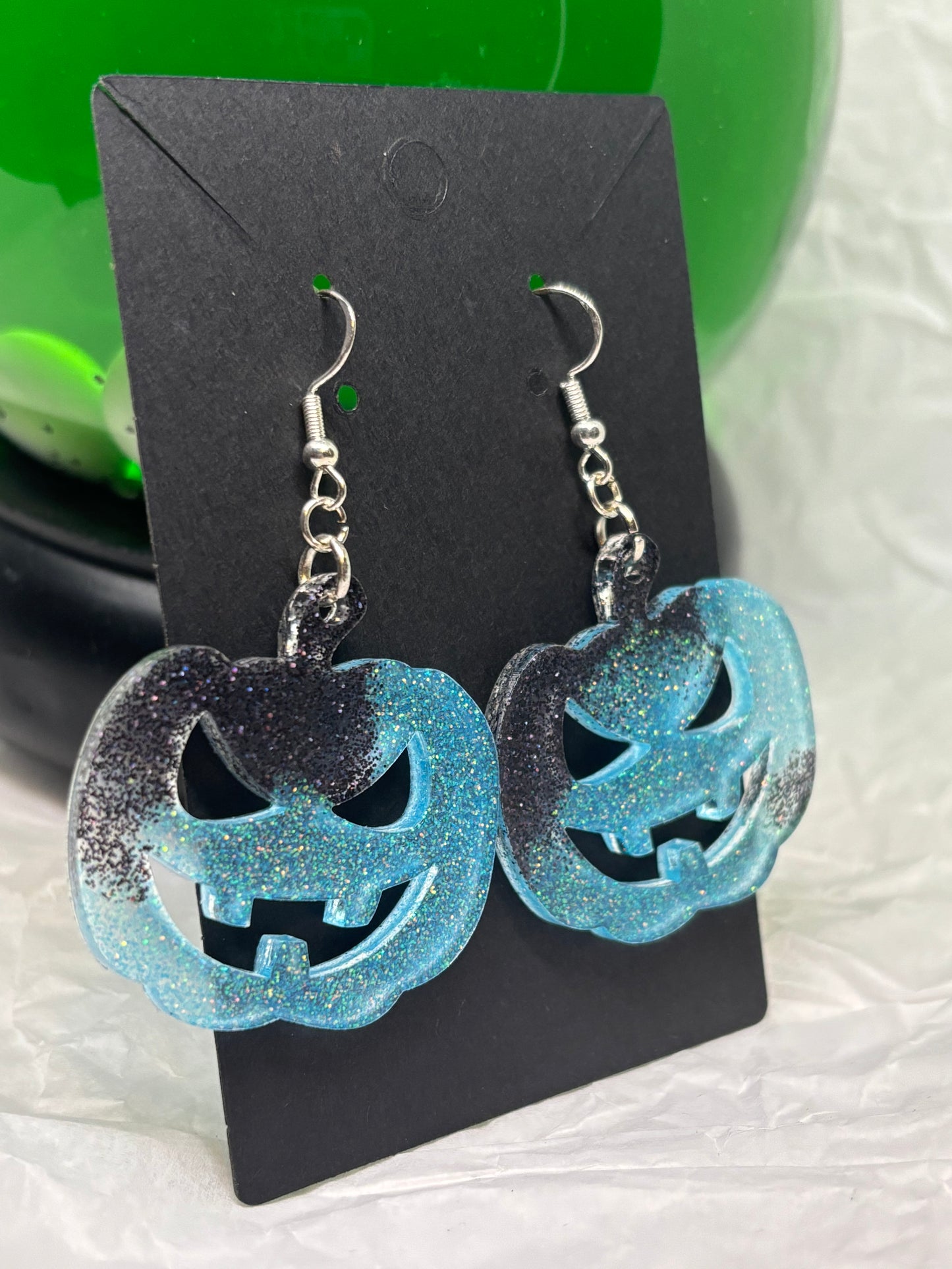 Jack o'Lantern Earrings (Black & Blue)