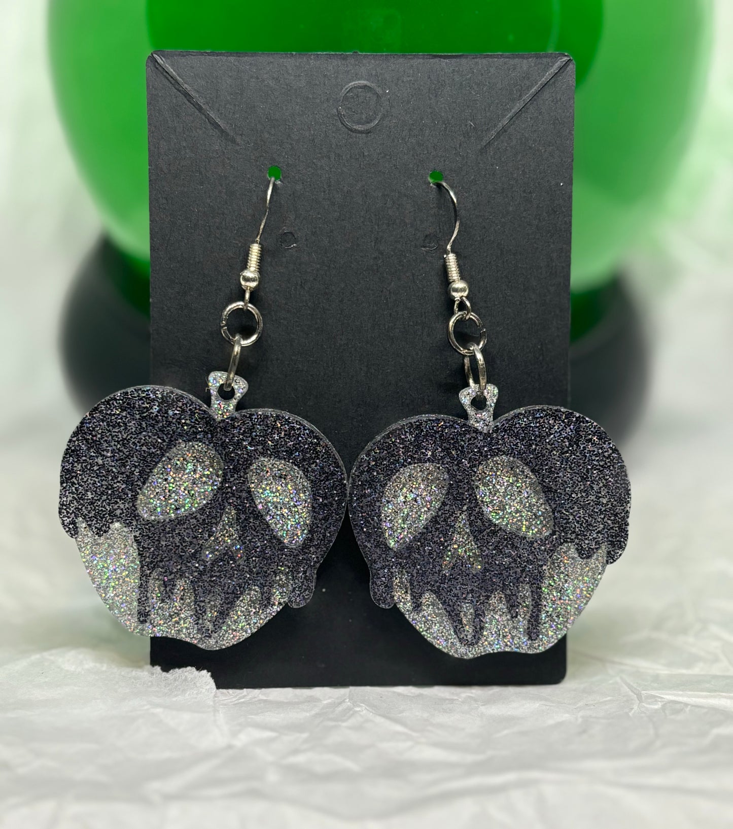 Poison Apple Earrings (Black & Silver)