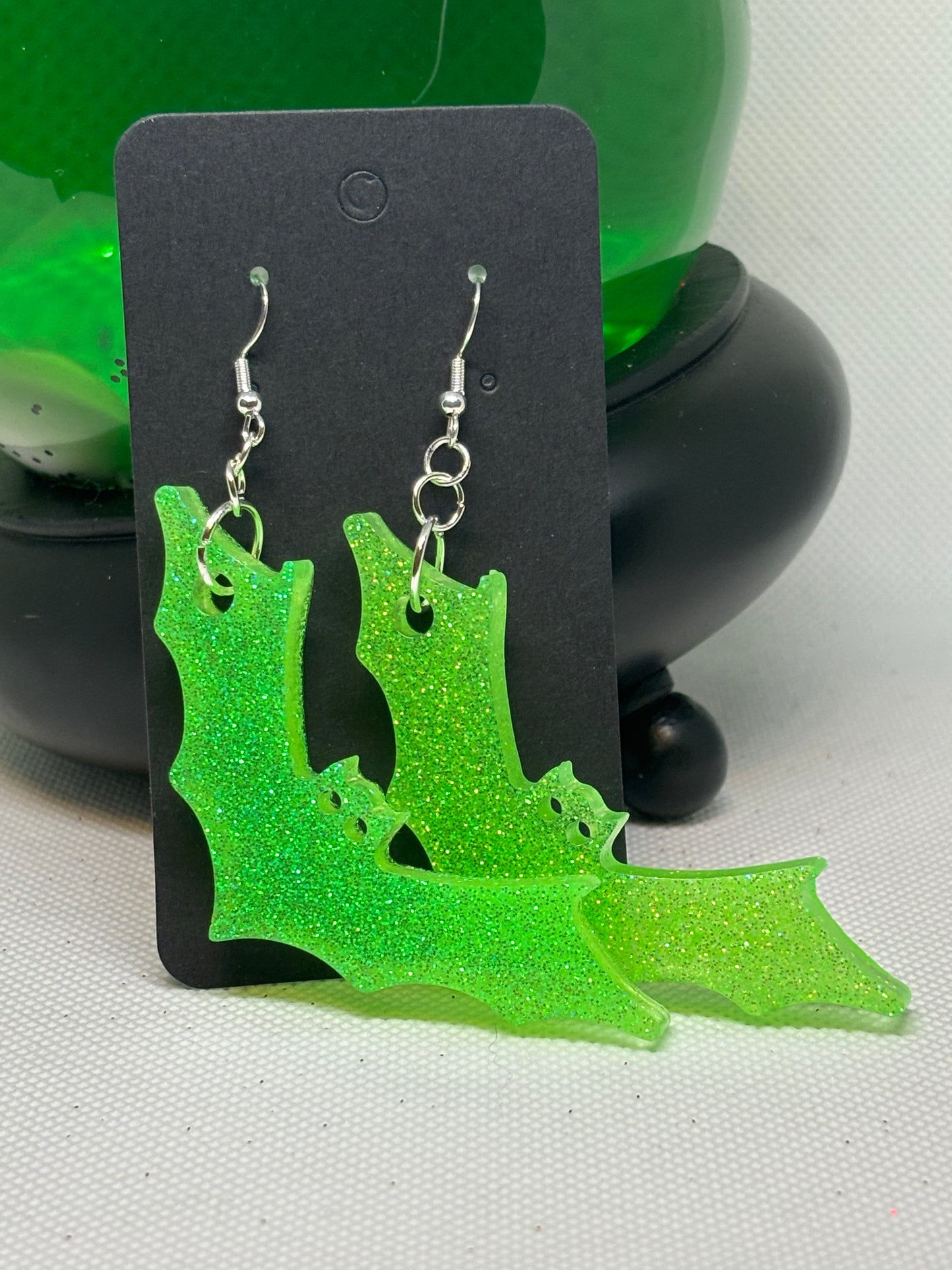 Hanging Bat Earrings (Lime Green)