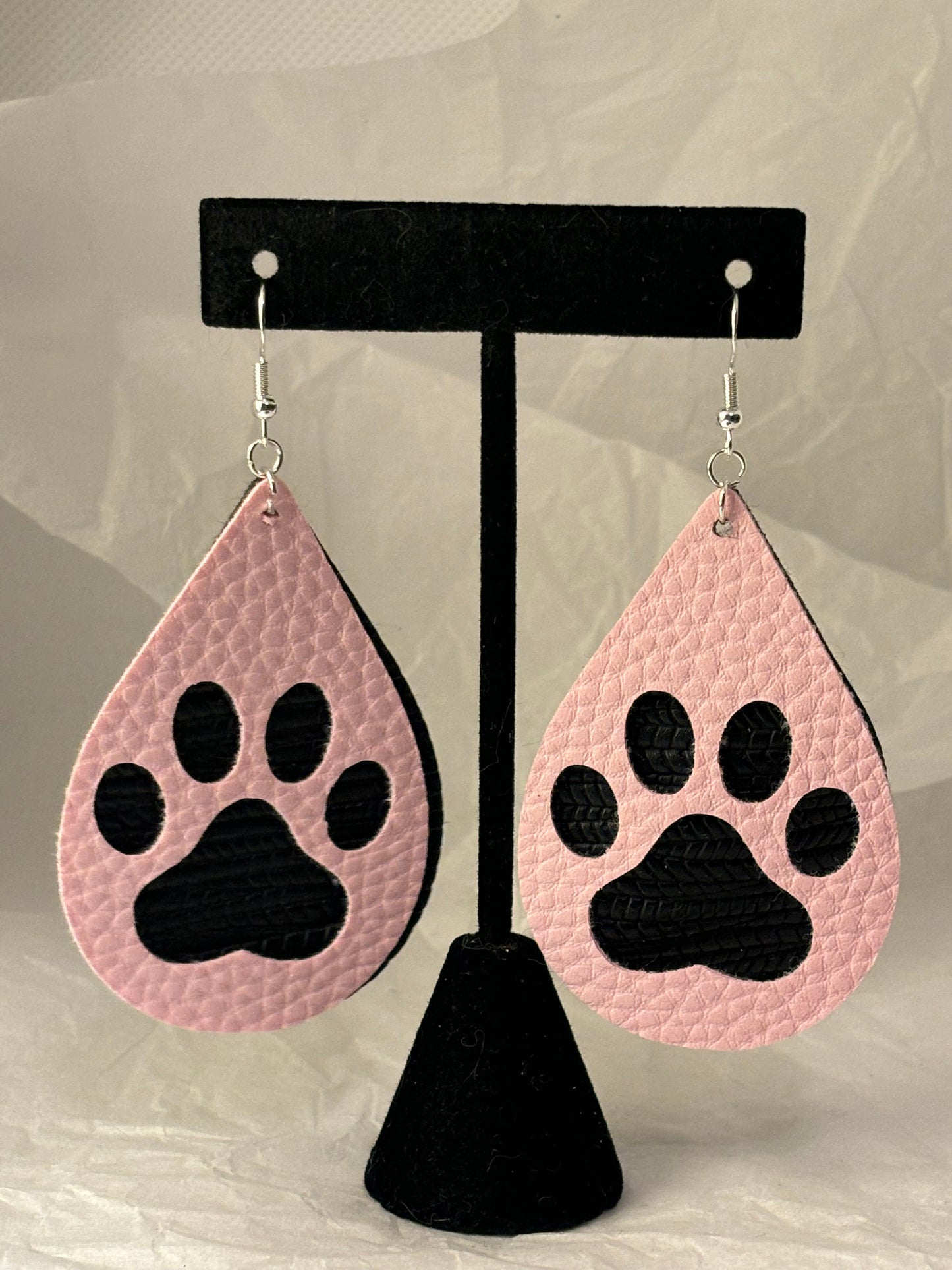 Pink Paw Print Earrings (Faux Leather)