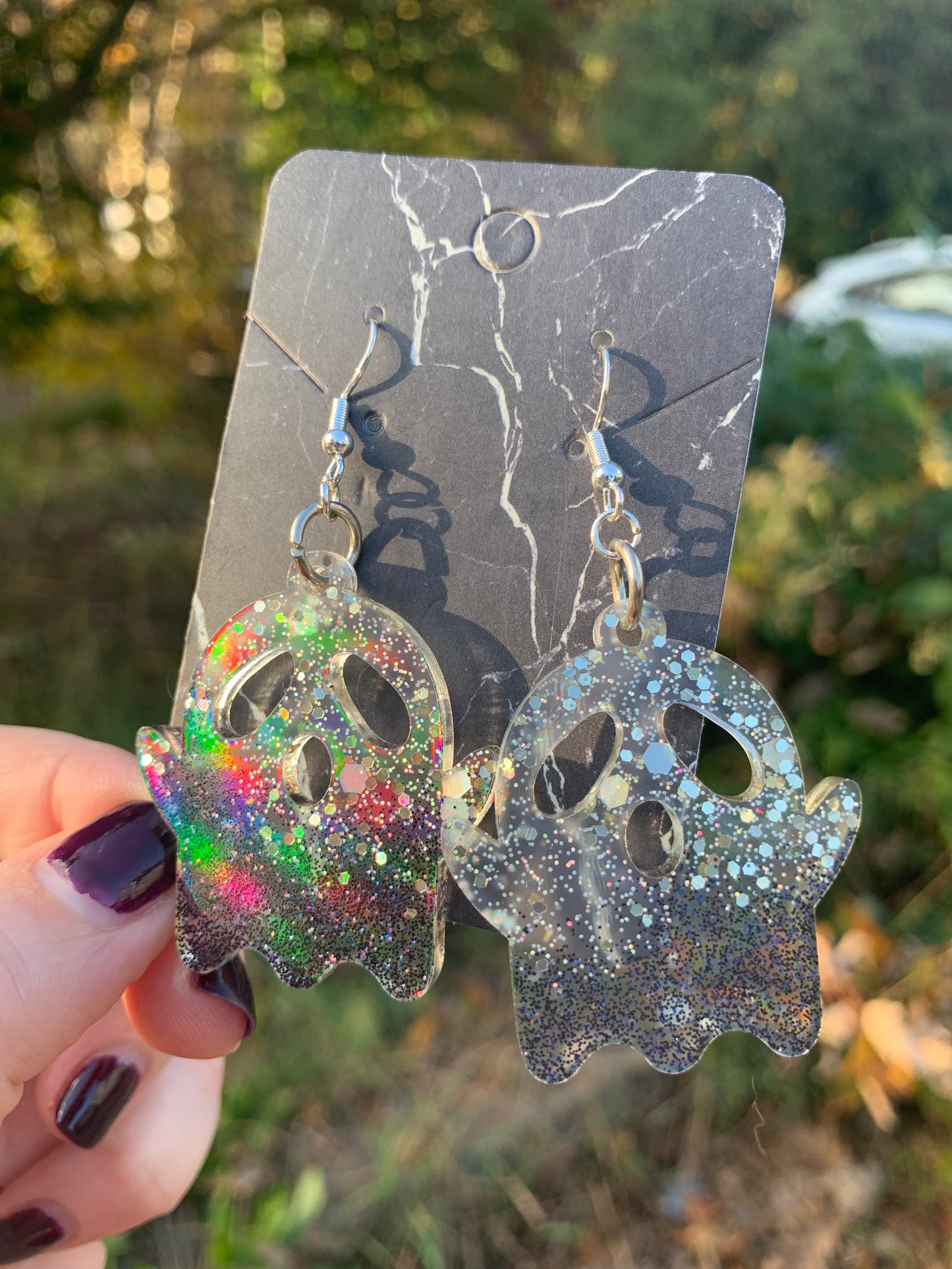 Ghost Earrings (Black & Silver)