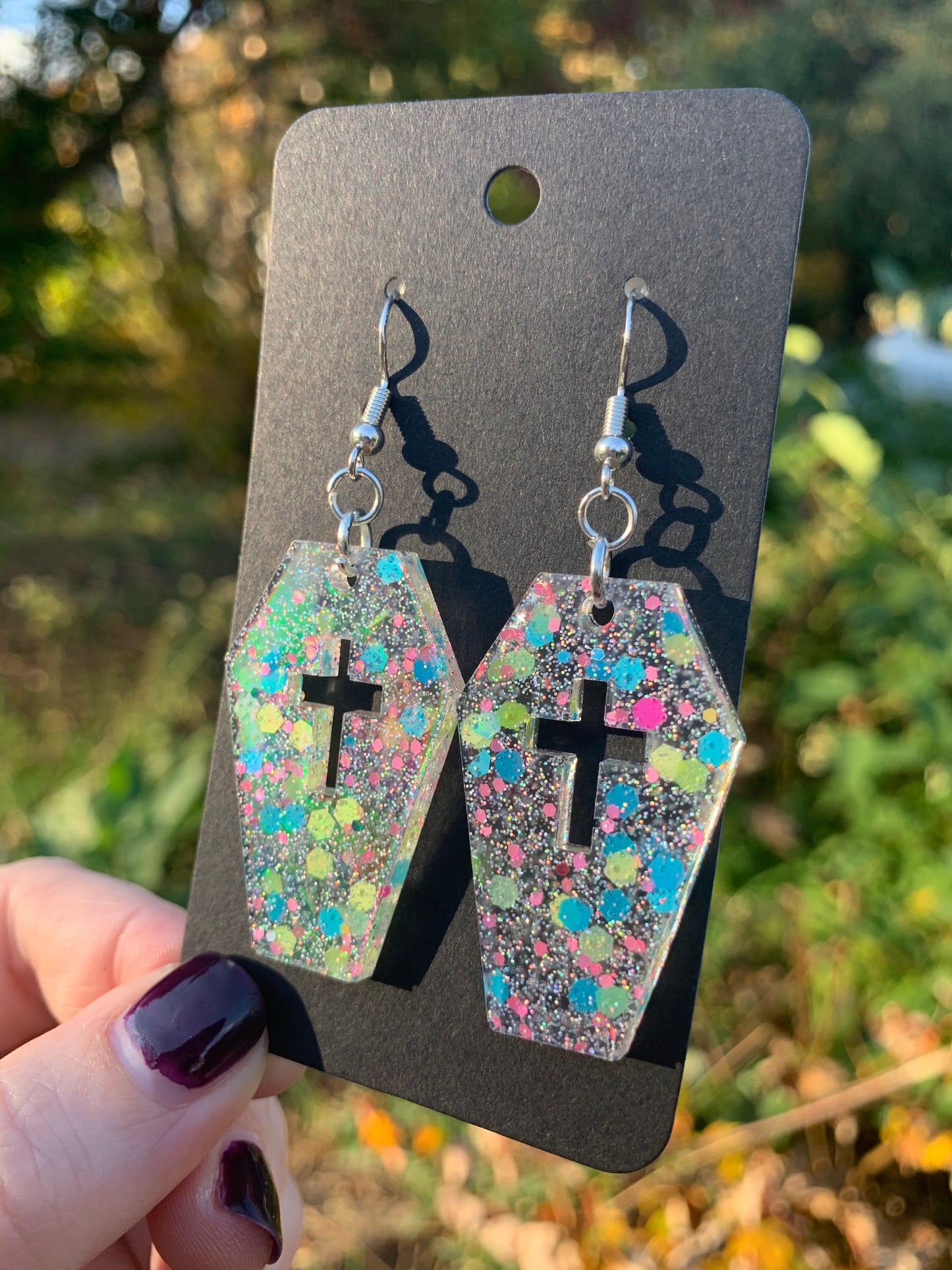 Coffin Earrings (Pastel Glitter)