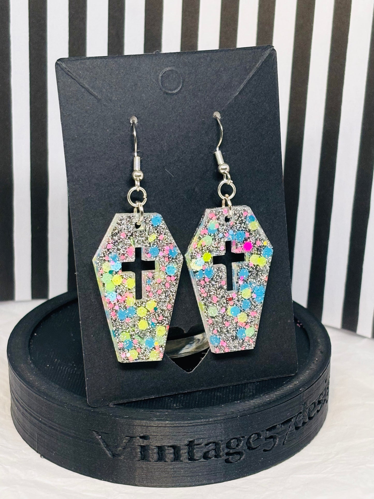 Coffin Earrings (Pastel Glitter)