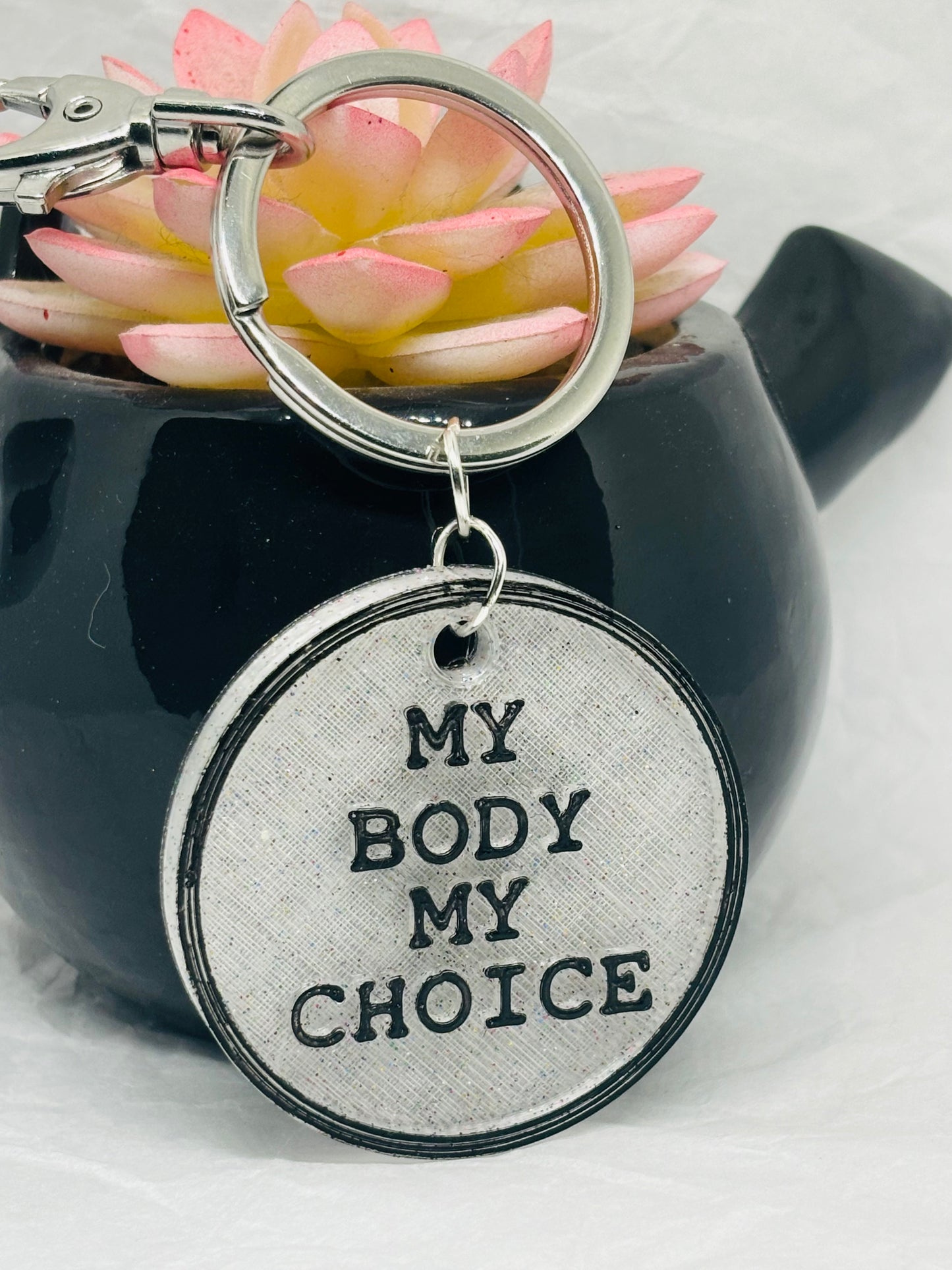 My Body My Choice Keychain (Clear Sparkle)