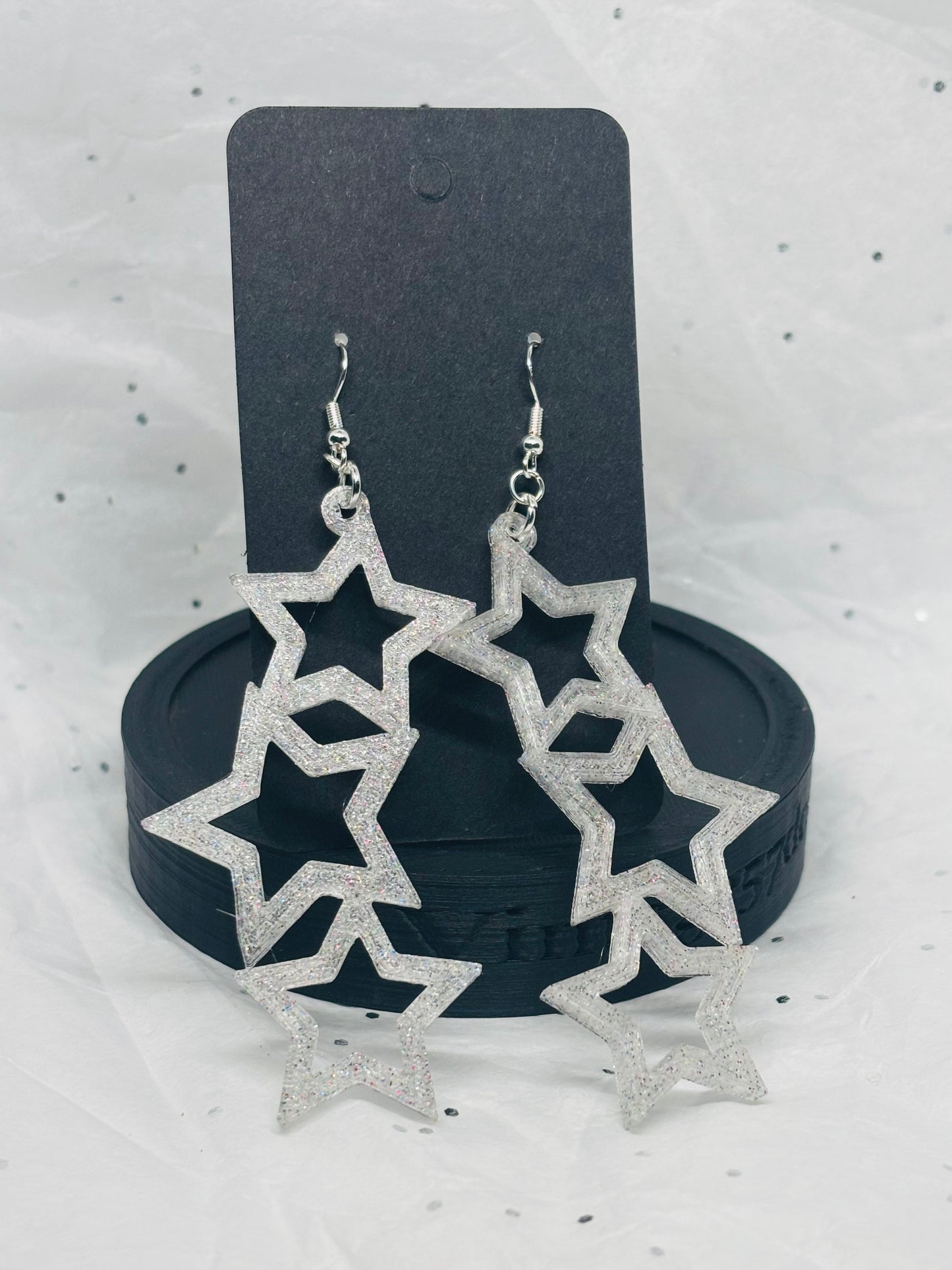 Dangling Star Earrings (Silver Sparkle)