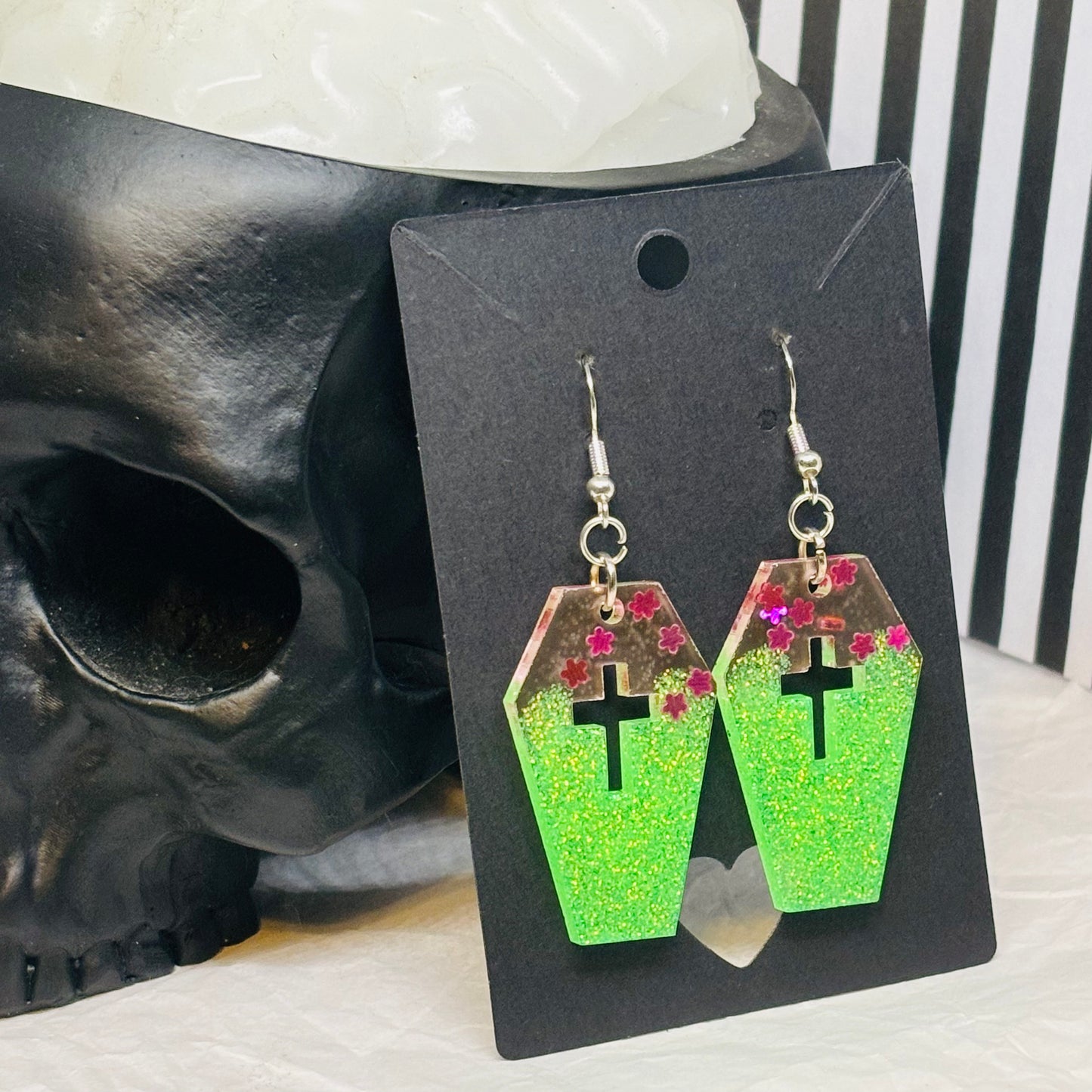 Coffin Earrings (Purple & Green)
