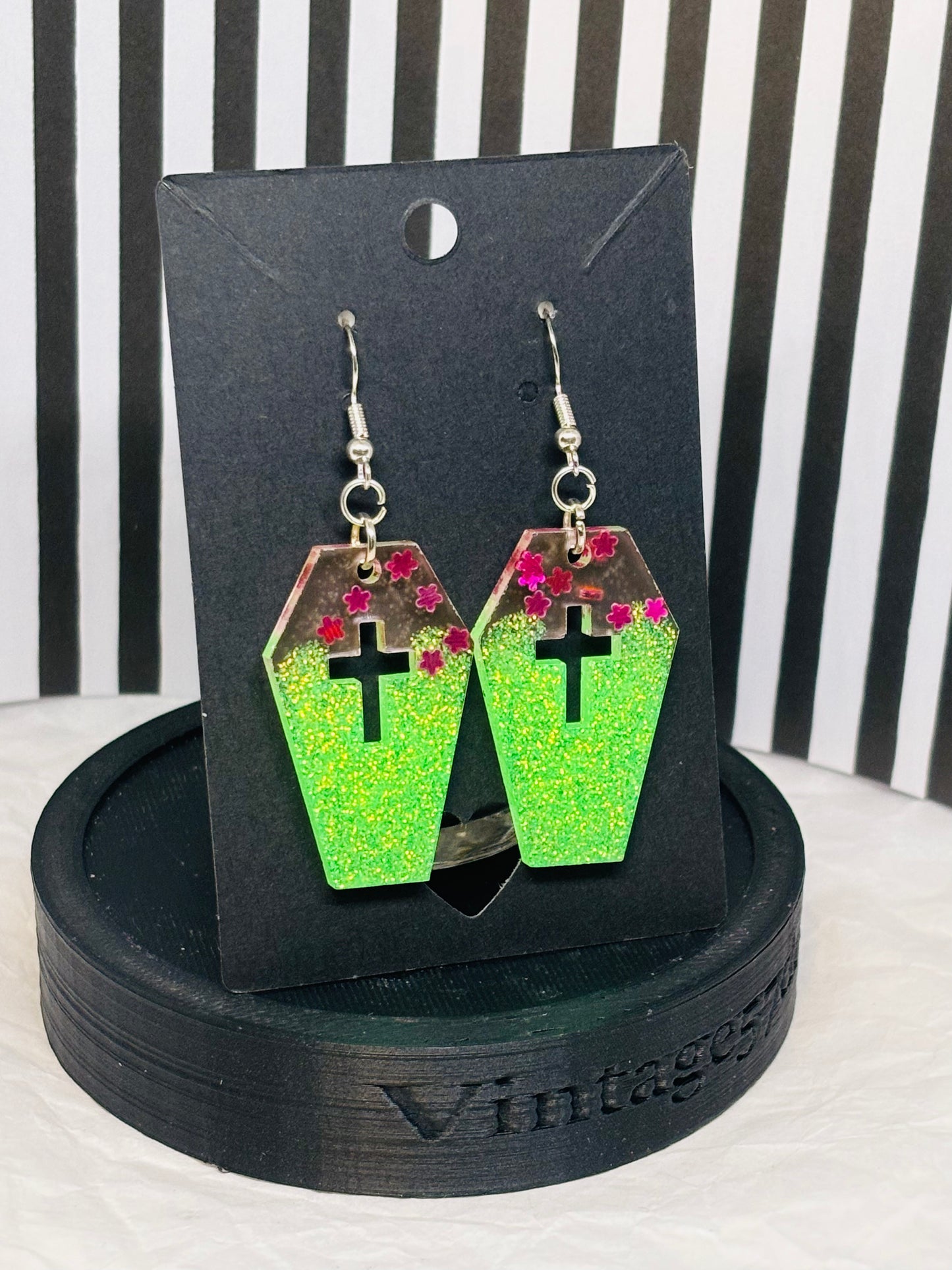 Coffin Earrings (Purple & Green)