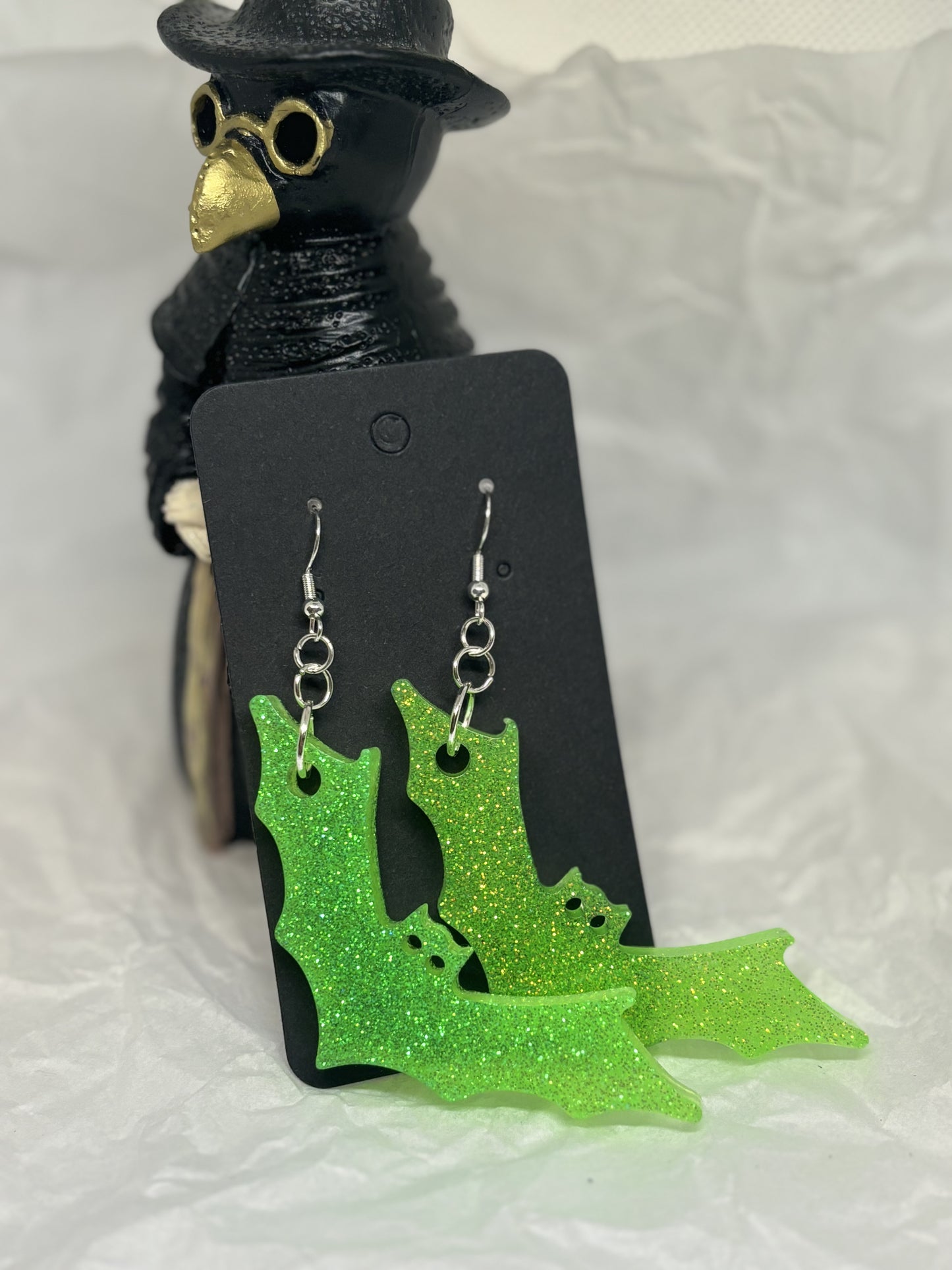 Hanging Bat Earrings (Lime Green)