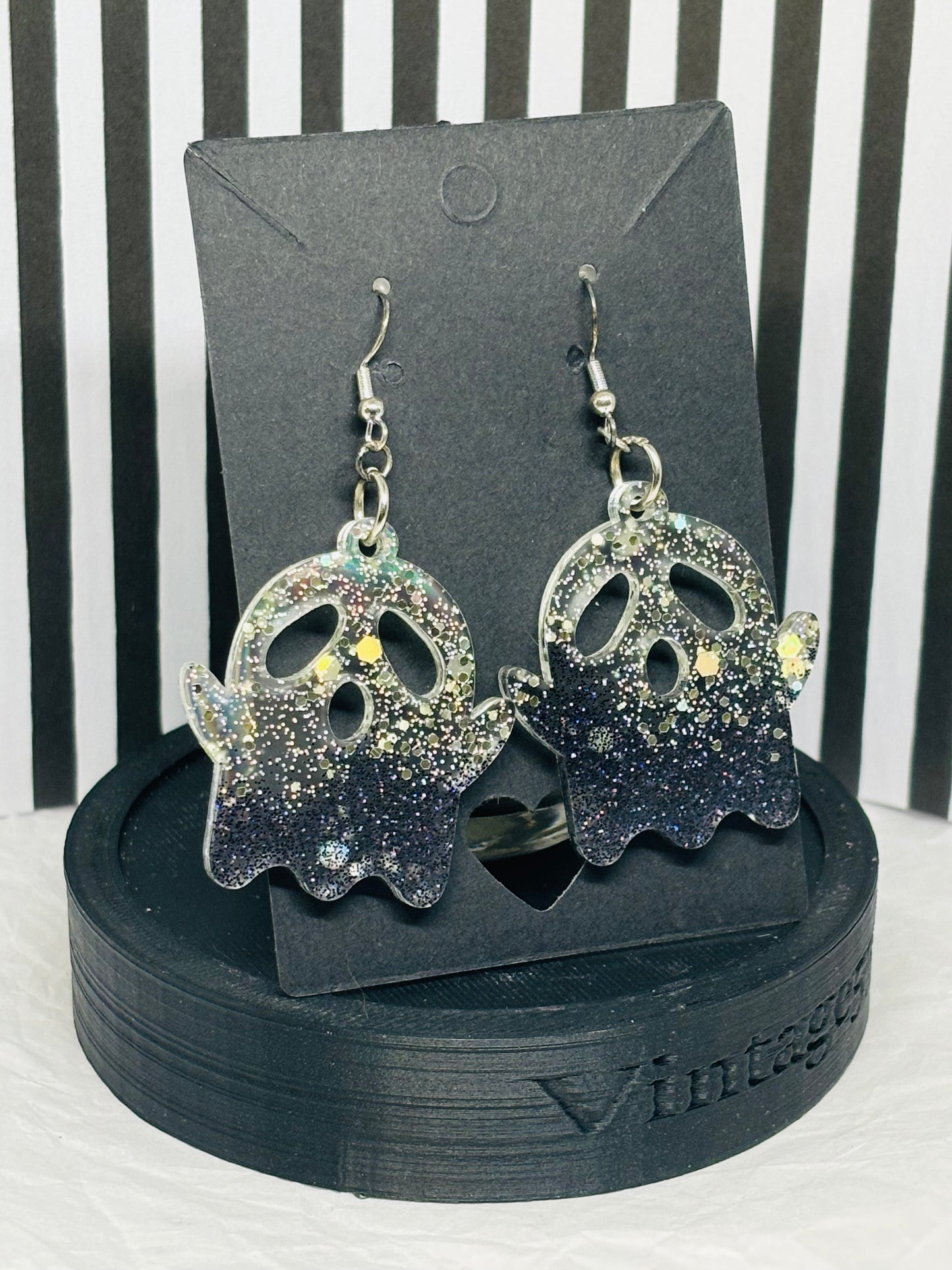 Ghost Earrings (Black & Silver)