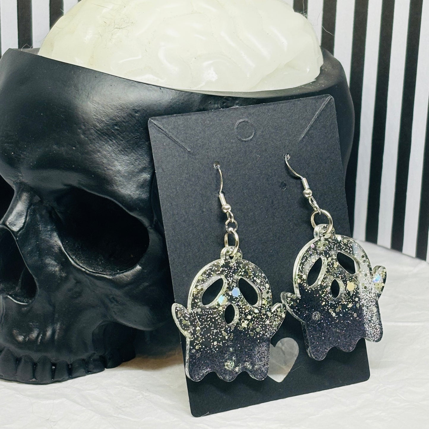 Ghost Earrings (Black & Silver)