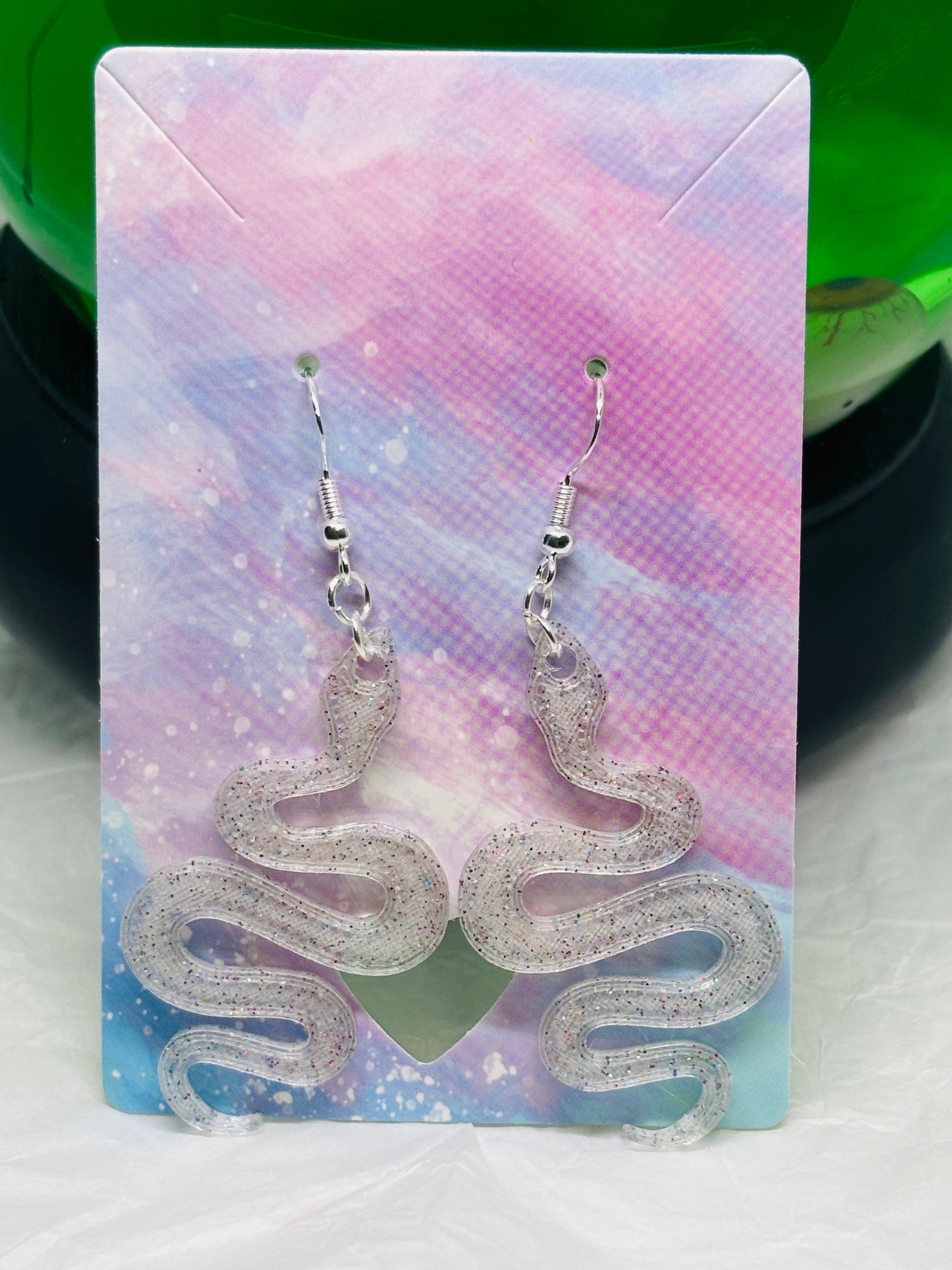 Snake Earrings (Clear Sparkle)