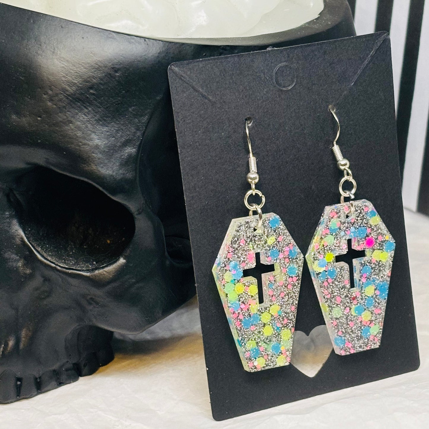 Coffin Earrings (Pastel Glitter)