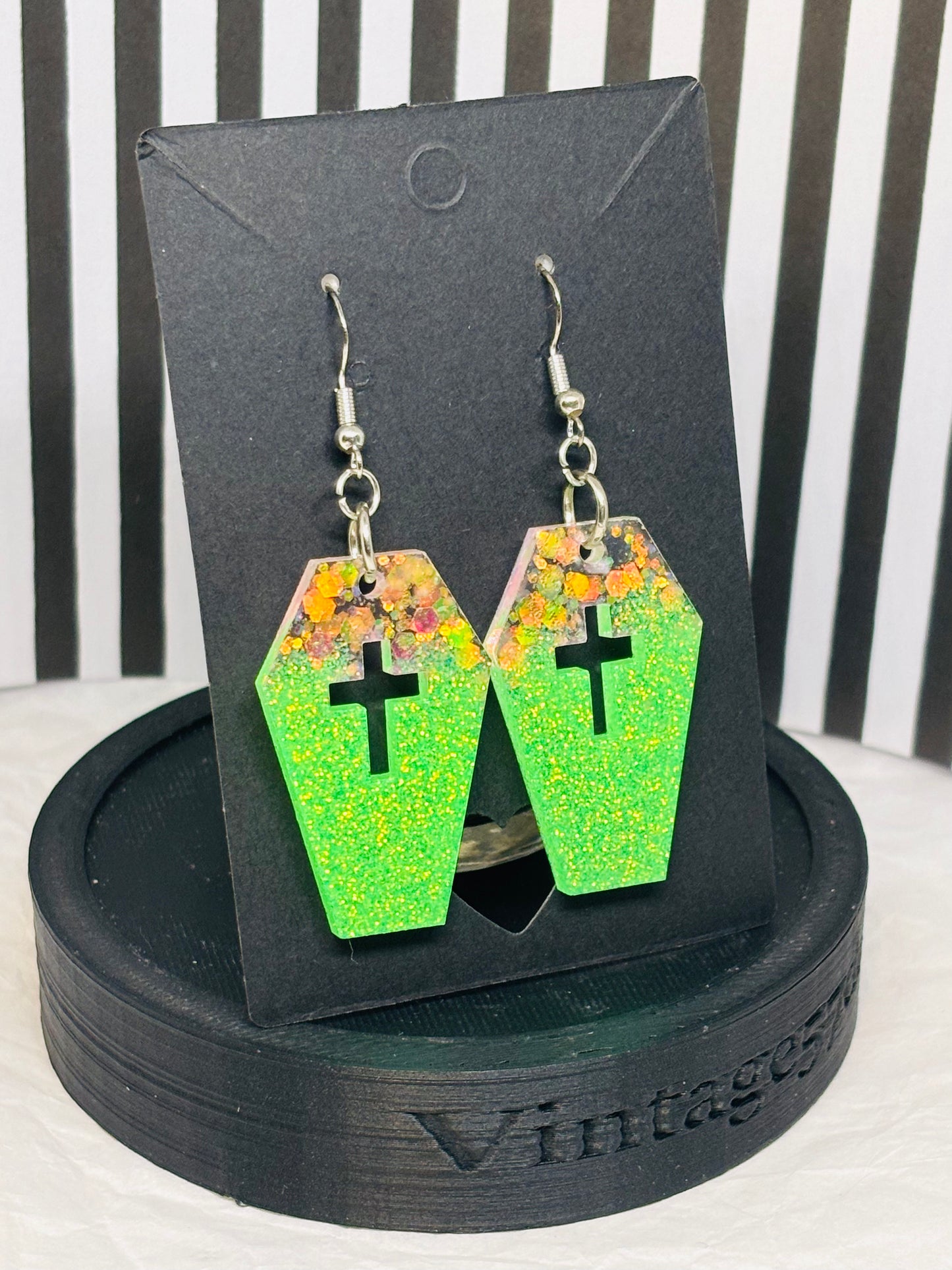 Coffin Earrings (Pink & Green)