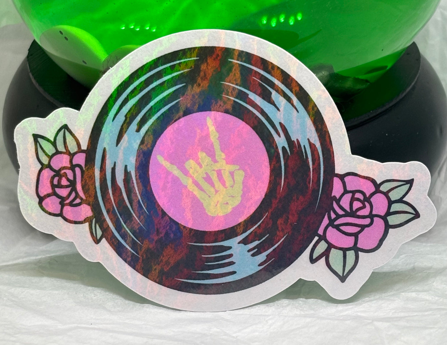 Record with Skeleton Hand Sticker