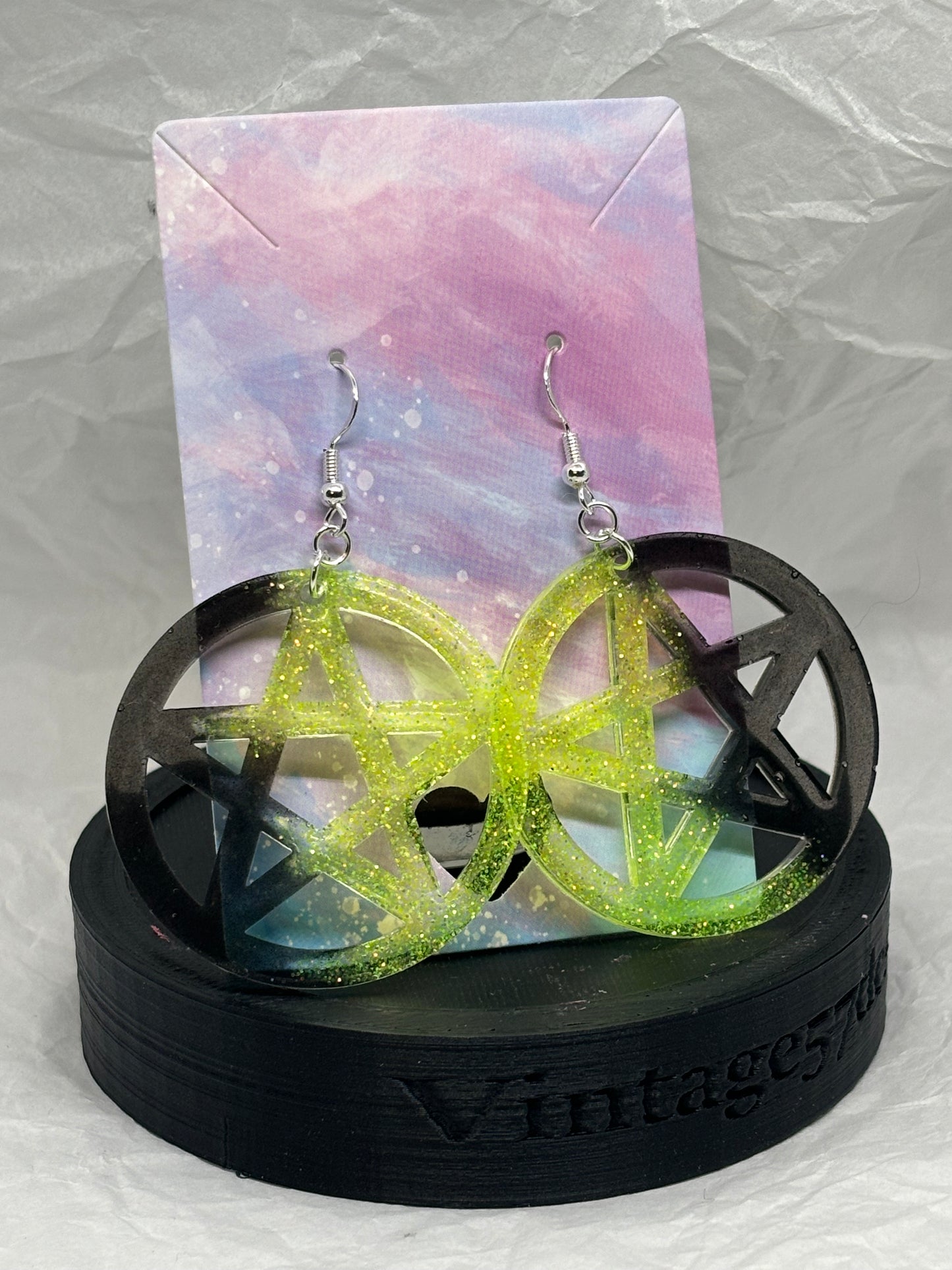 Pentagram Earrings (Black & Yellow)