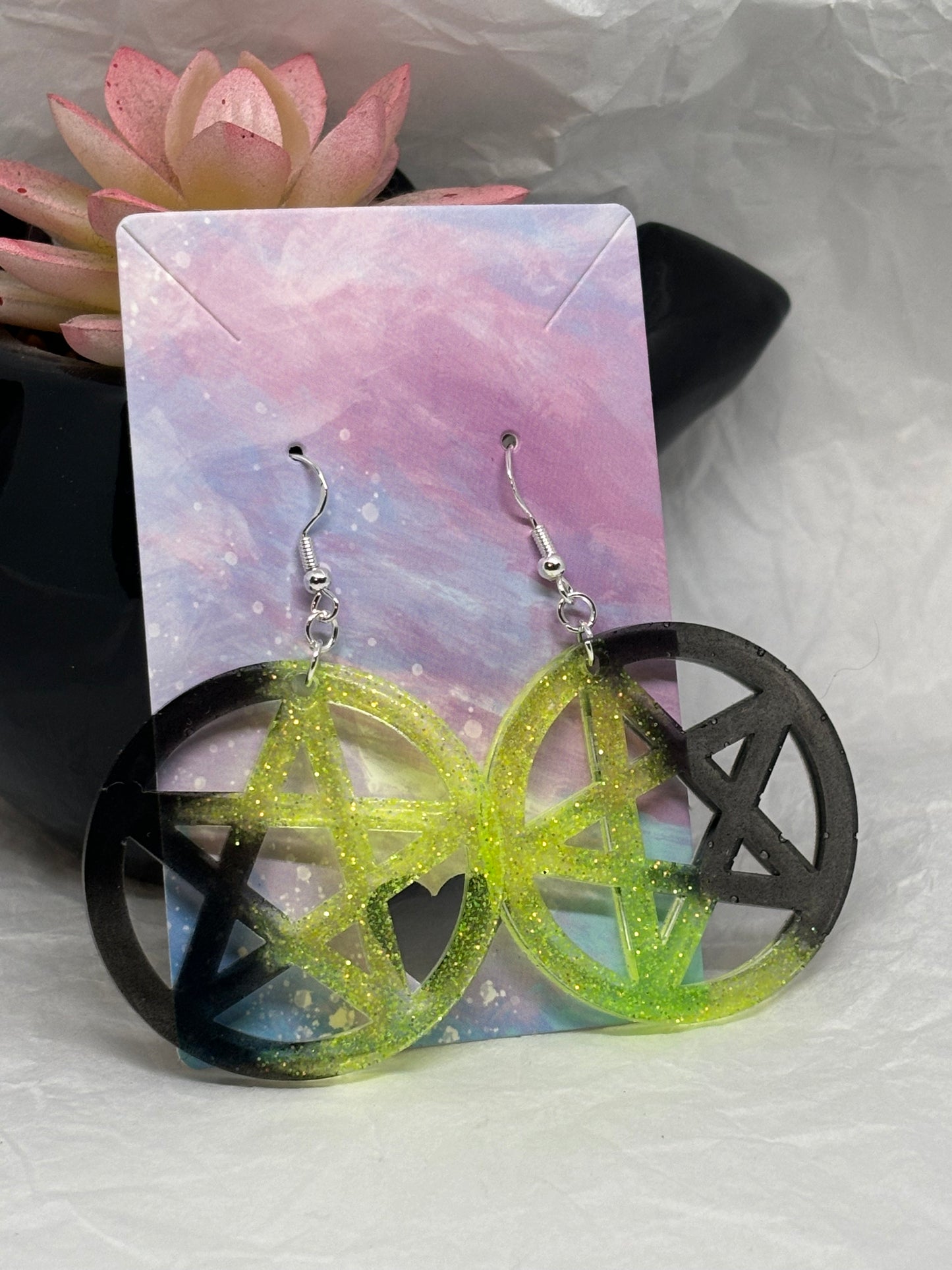 Pentagram Earrings (Black & Yellow)