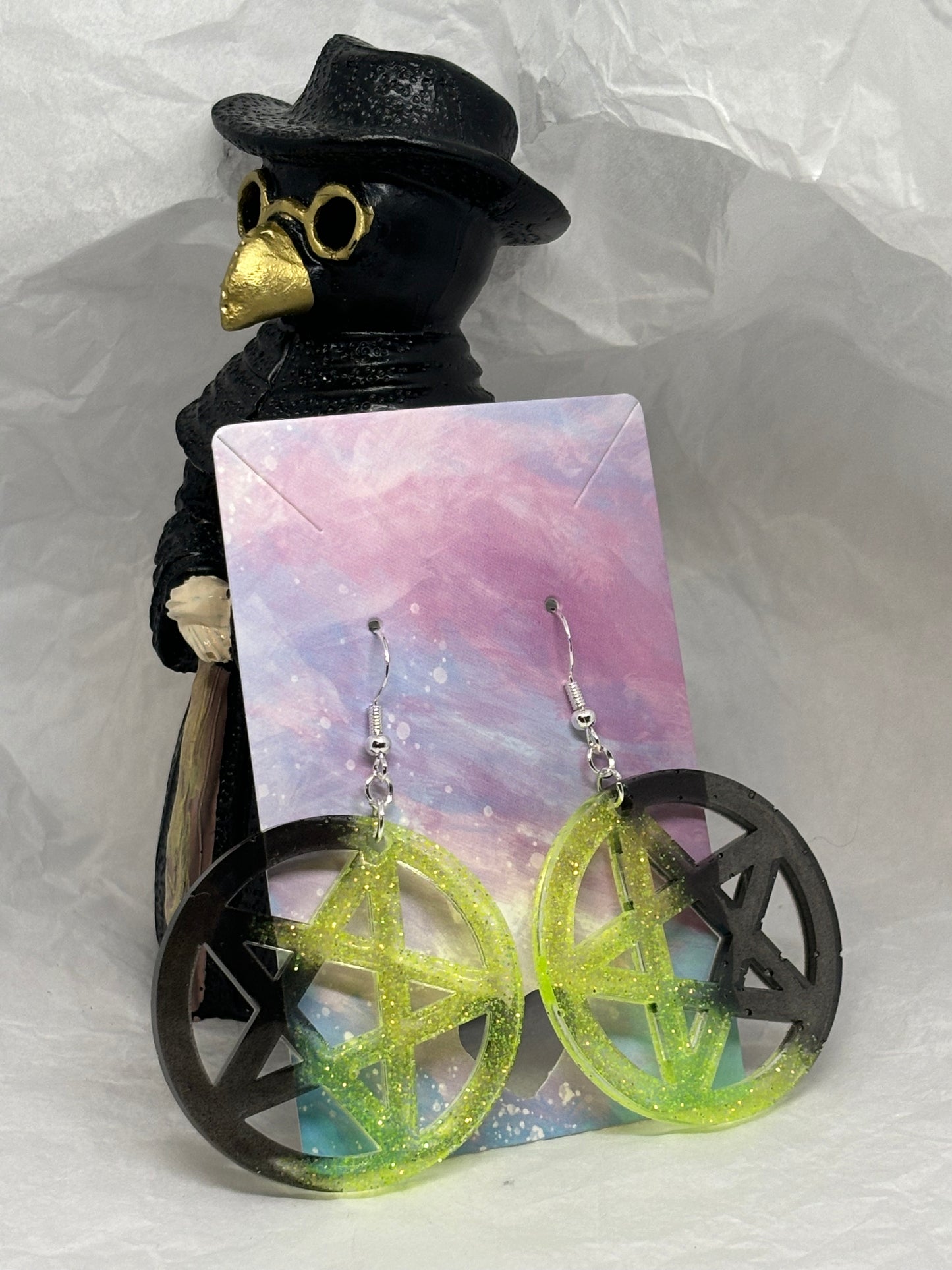Pentagram Earrings (Black & Yellow)