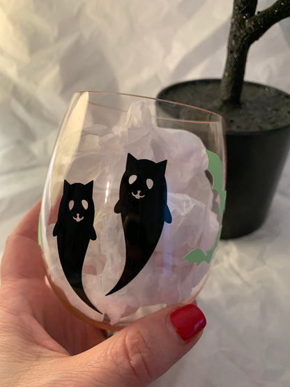 Ghosts, Cats & Bats Wine Glass