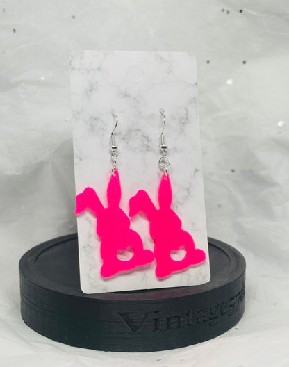 Bunny Heart Earrings (Hot Pink)