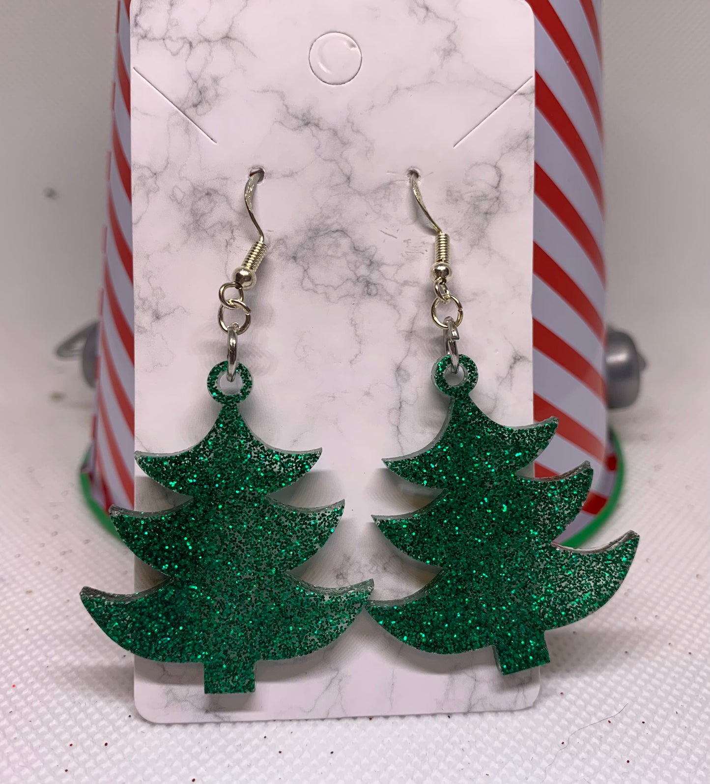 Green Christmas Tree Earrings