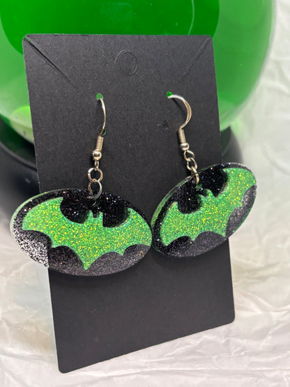 Bat Earrings (Black & Green)