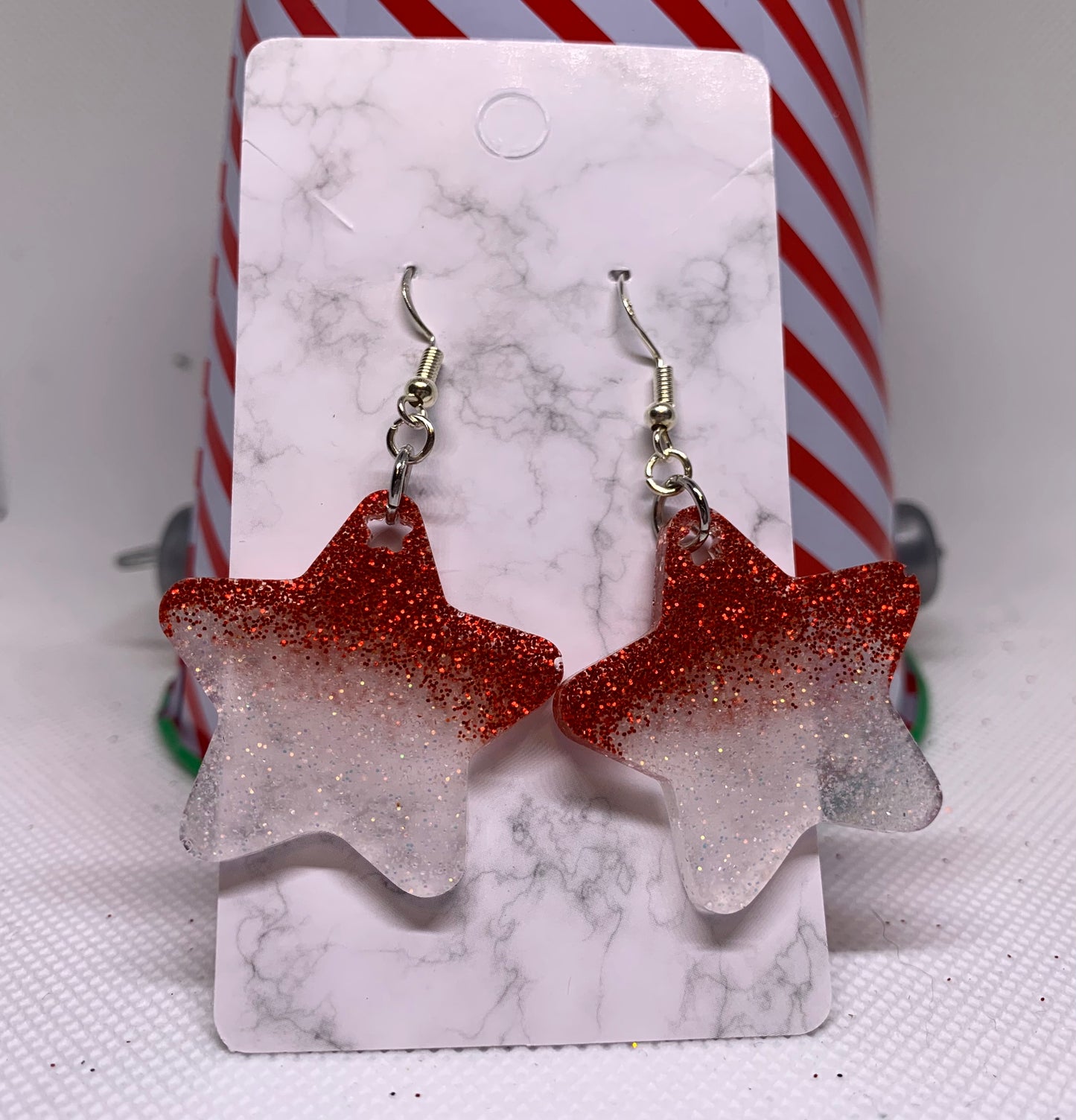 Red & White Star Earrings